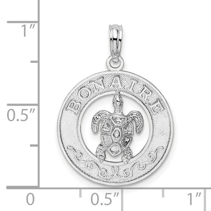 De-Ani Sterling Silver Rhodium-Plated Polished Bonaire Circle with Turtle Pendant
