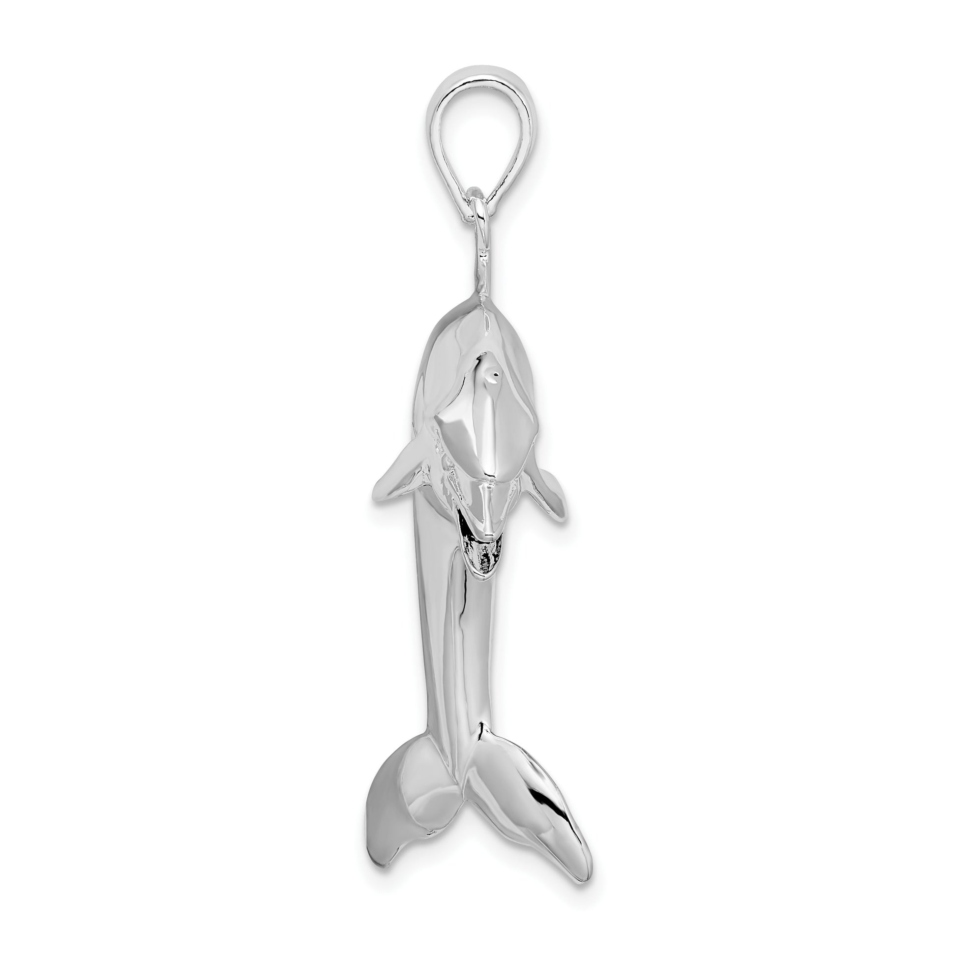 De-Ani Sterling Silver Rhodium-Plated Polished 3D Jumping Dolphin Pendant