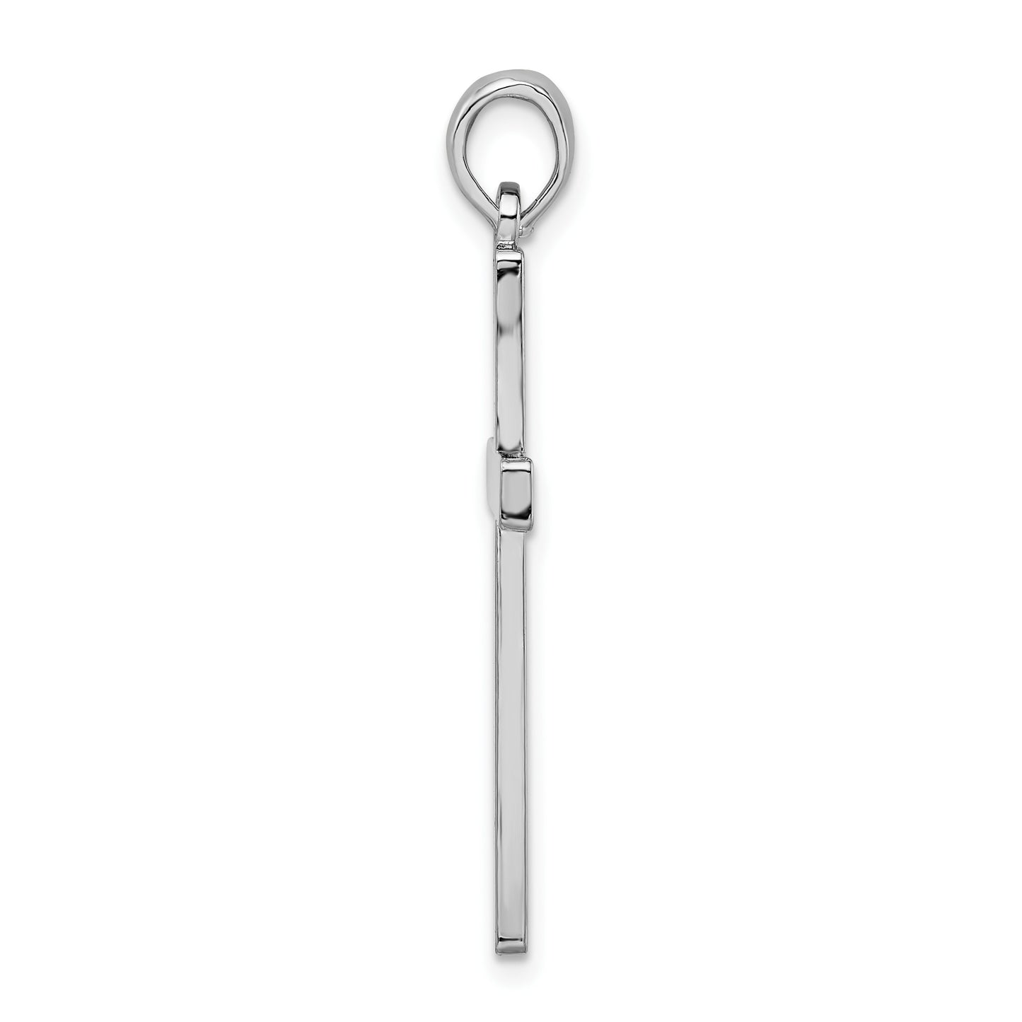 De-Ani Sterling Silver Rhodium-plated Polished Front Textured Back Latin Cross Pendant