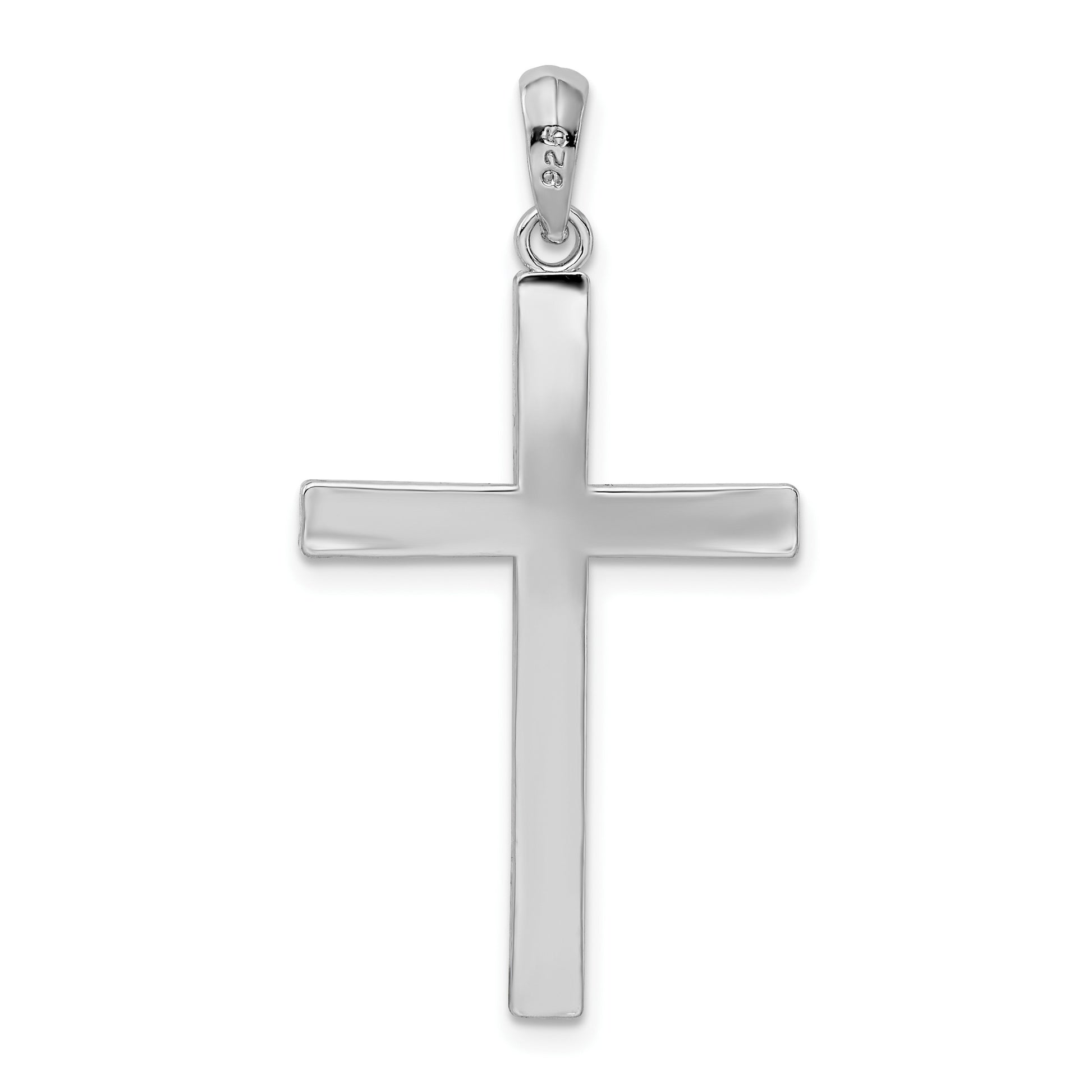 De-Ani Sterling Silver Rhodium-plated Polished Front Textured Back Latin Cross Pendant