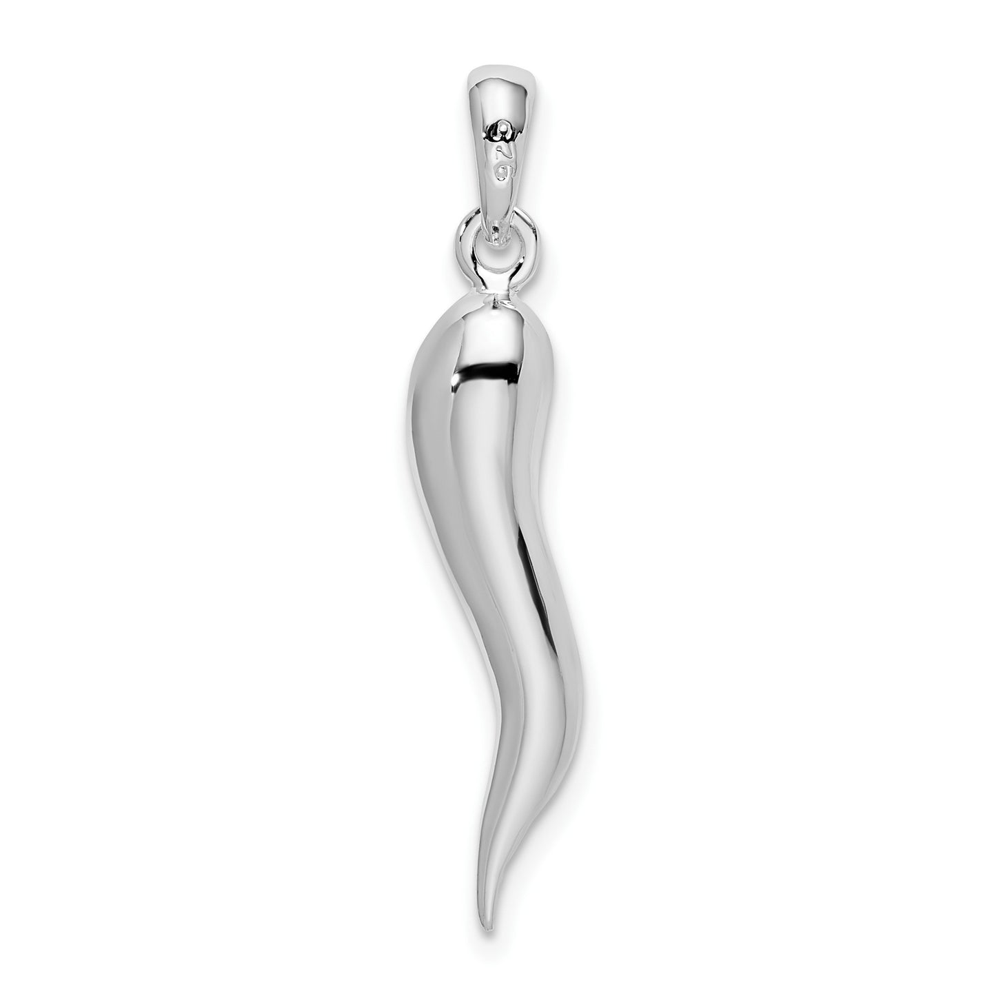 De-Ani Sterling Silver Rhodium-Plated Polished 3D Italian Horn Pendant
