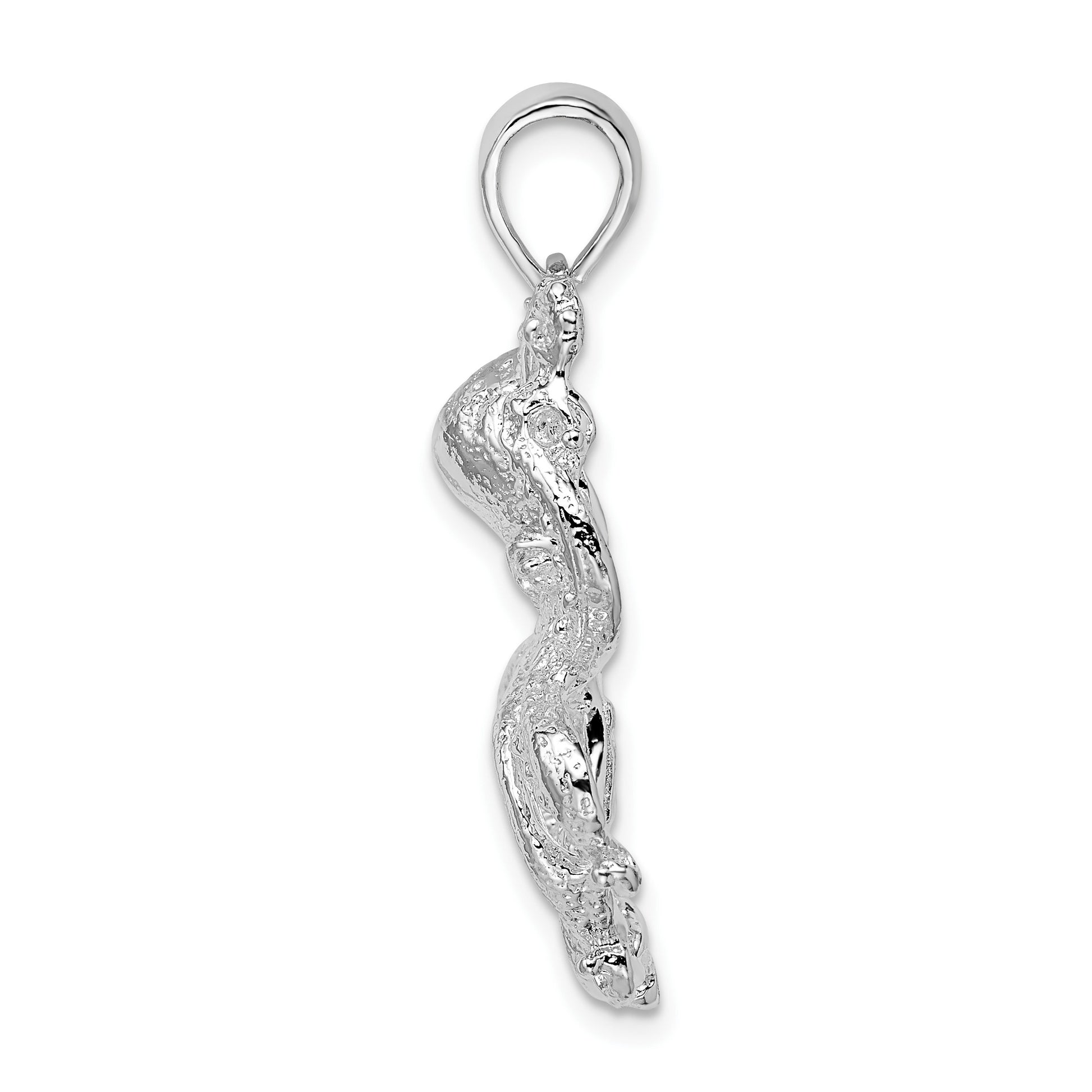 De-Ani Sterling Silver Rhodium-Plated Polished Textured Octopus Pendant