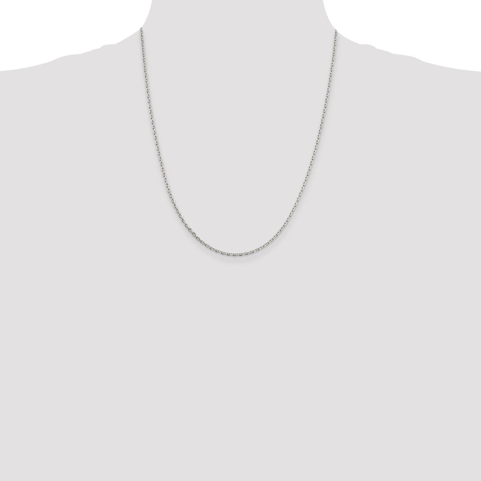 Sterling Silver Rhodium-plated 2mm Beveled Oval Cable Chain