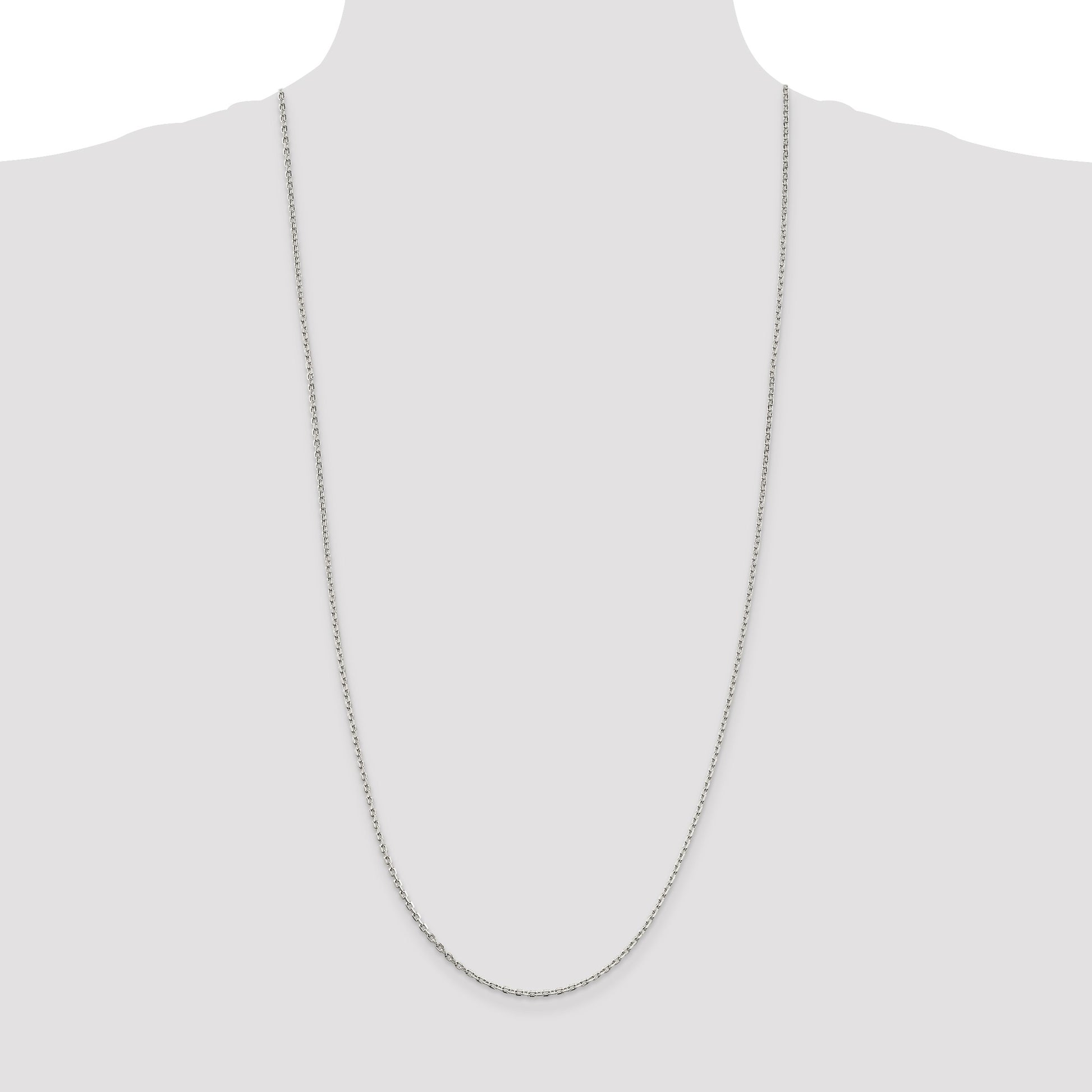 Sterling Silver Rhodium-plated 2mm Beveled Oval Cable Chain