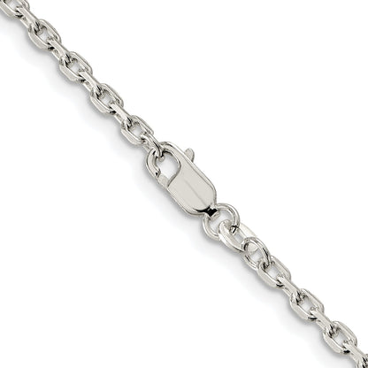 Sterling Silver Rhodium-plated 2.75mm Beveled Oval Cable Chain