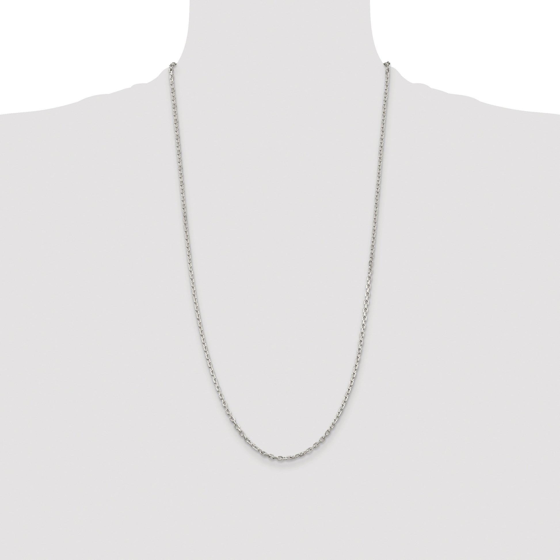 Sterling Silver Rhodium-plated 2.75mm Beveled Oval Cable Chain