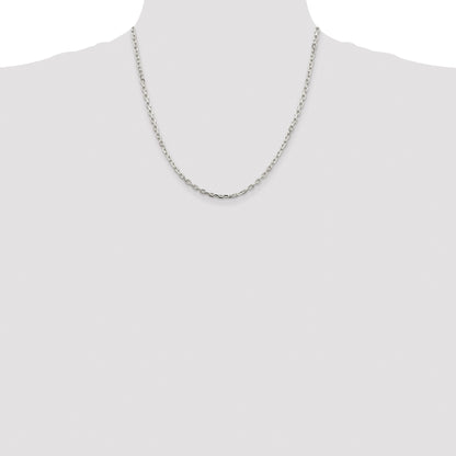 Sterling Silver Rhodium-plated 3.25mm Beveled Oval Cable Chain
