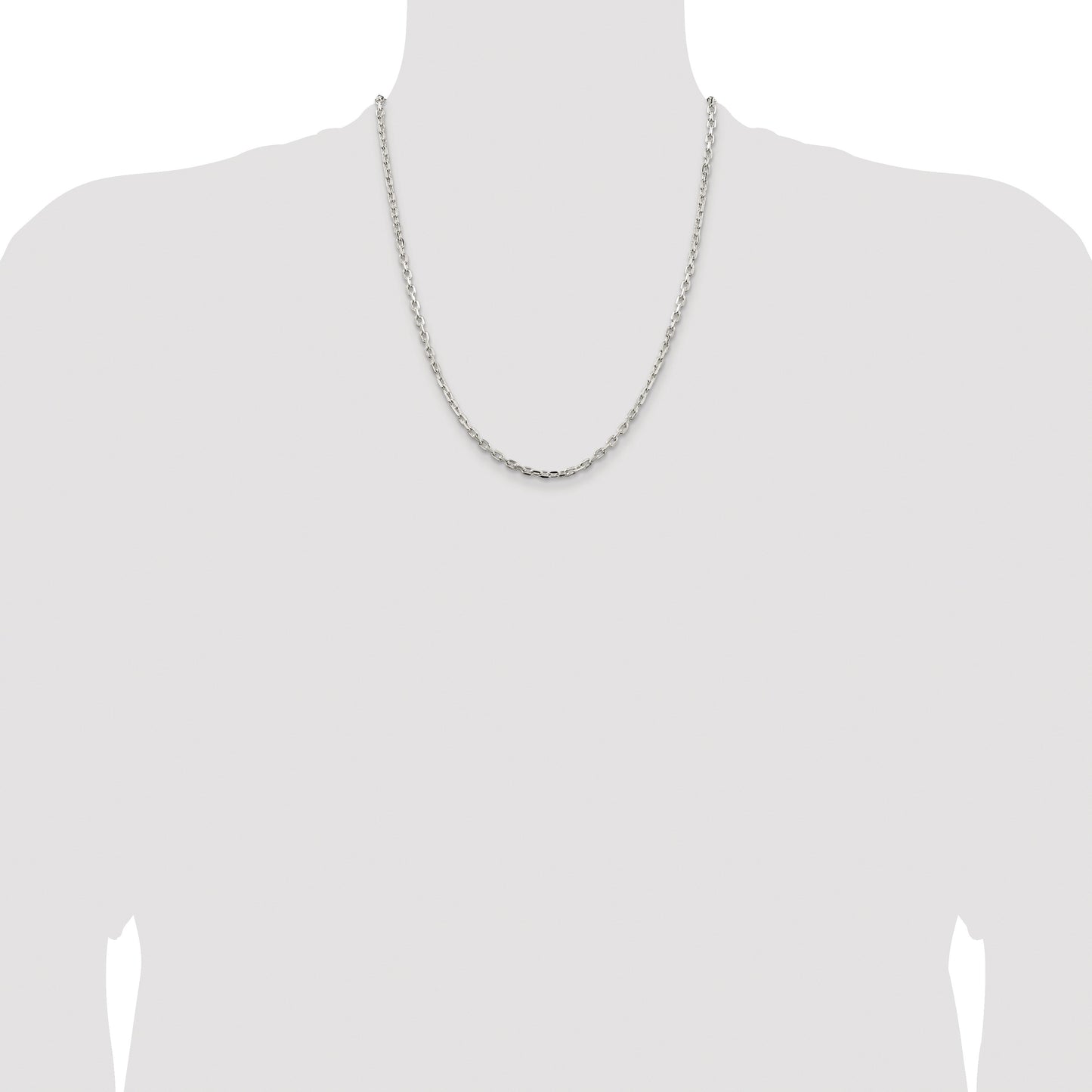 Sterling Silver Rhodium-plated 3.25mm Beveled Oval Cable Chain