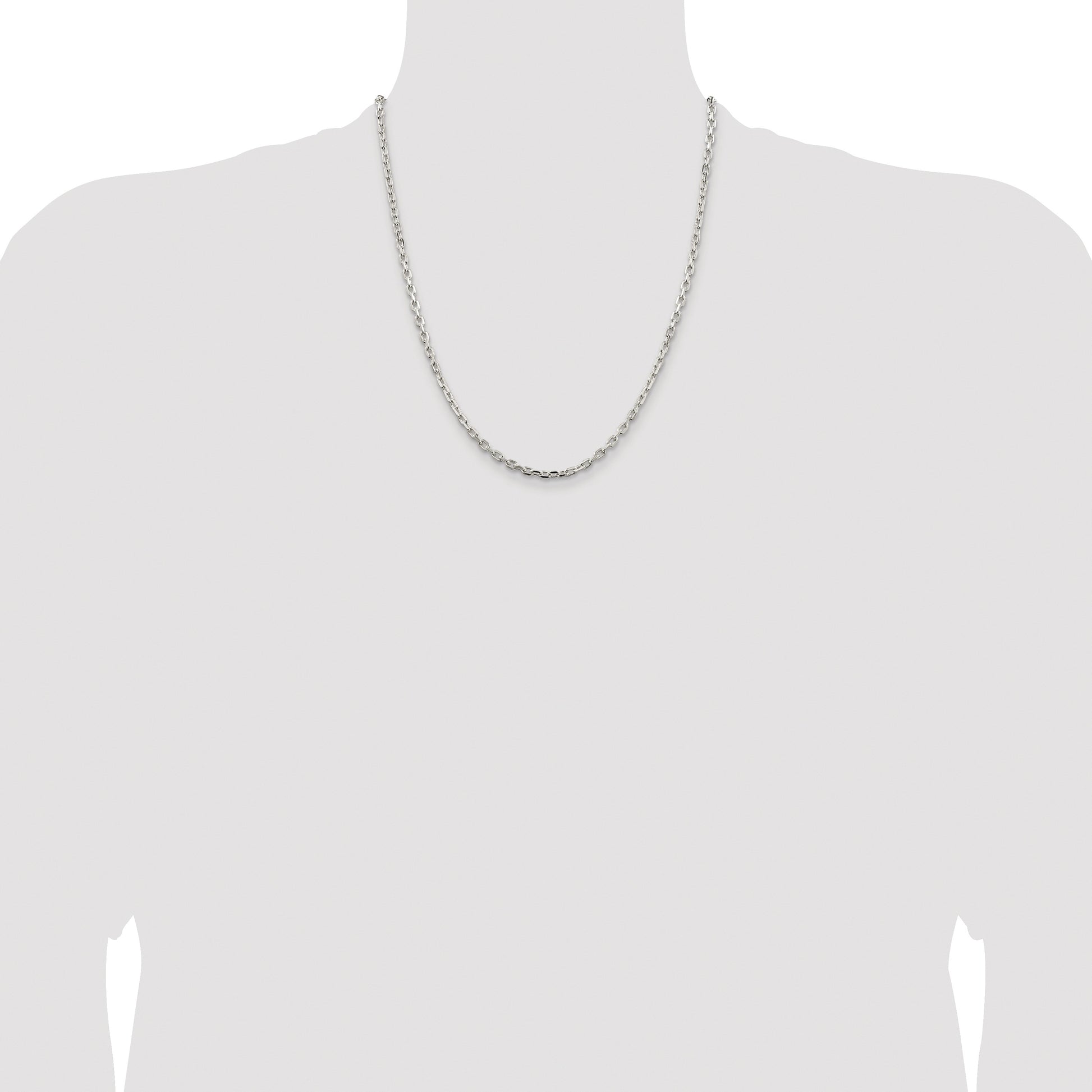 Sterling Silver Rhodium-plated 3.25mm Beveled Oval Cable Chain