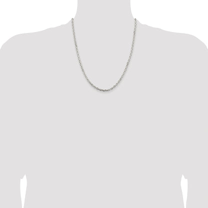 Sterling Silver Rhodium-plated 3.25mm Beveled Oval Cable Chain