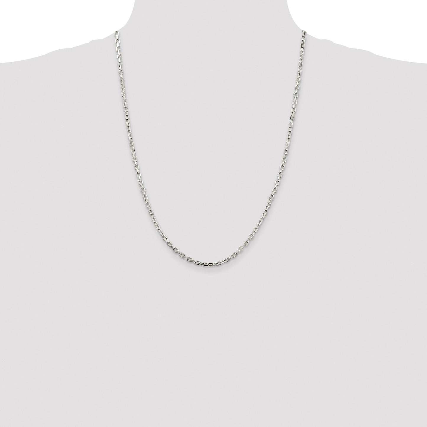 Sterling Silver Rhodium-plated 3.25mm Beveled Oval Cable Chain