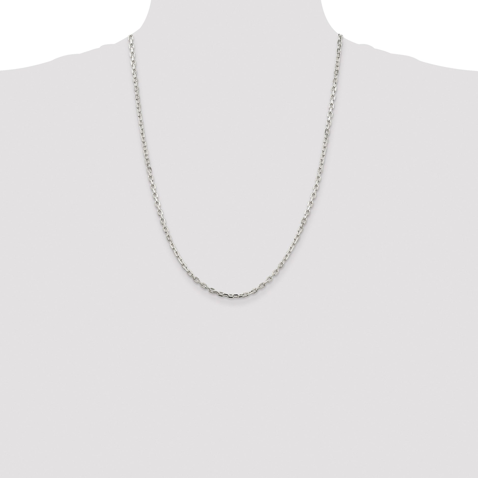 Sterling Silver Rhodium-plated 3.25mm Beveled Oval Cable Chain