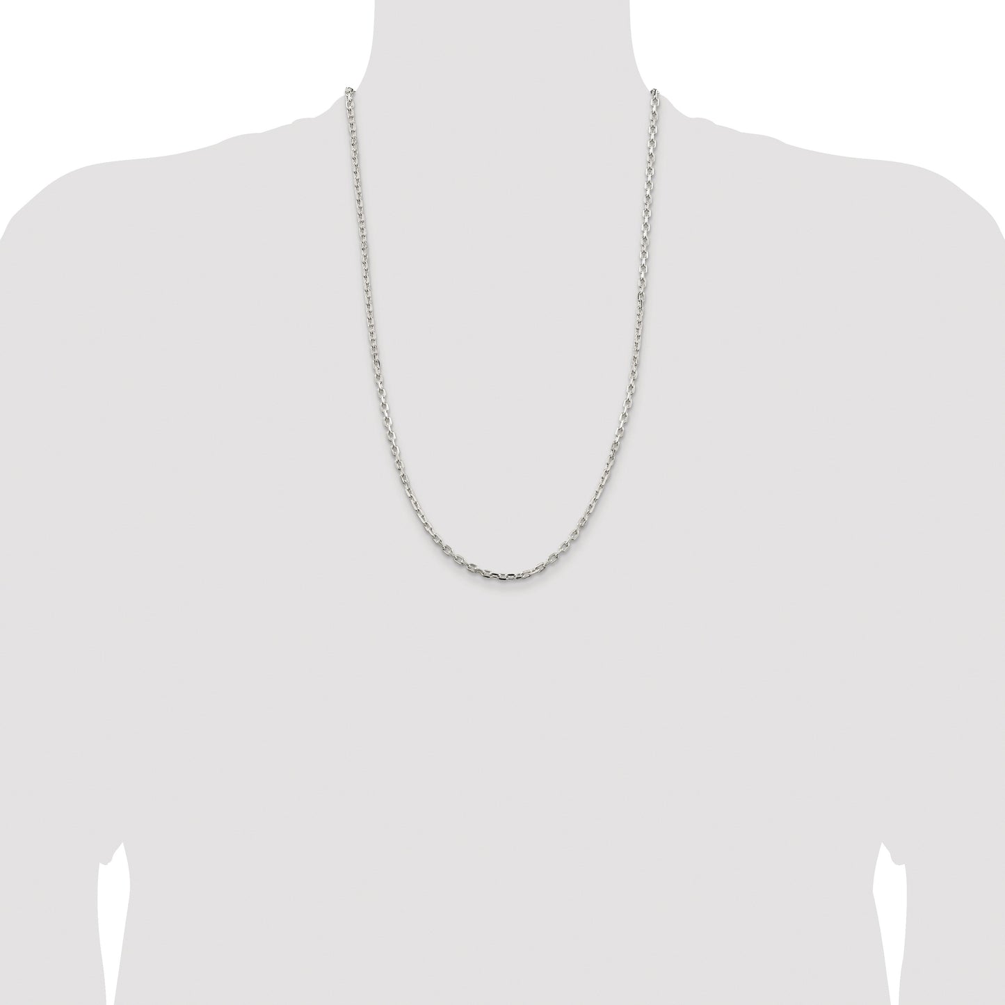 Sterling Silver Rhodium-plated 3.25mm Beveled Oval Cable Chain