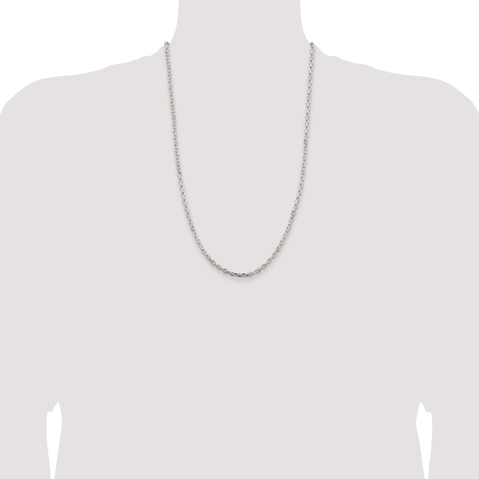 Sterling Silver Rhodium-plated 3.25mm Beveled Oval Cable Chain