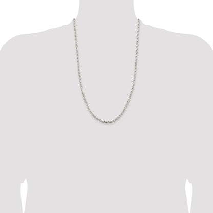 Sterling Silver Rhodium-plated 3.25mm Beveled Oval Cable Chain