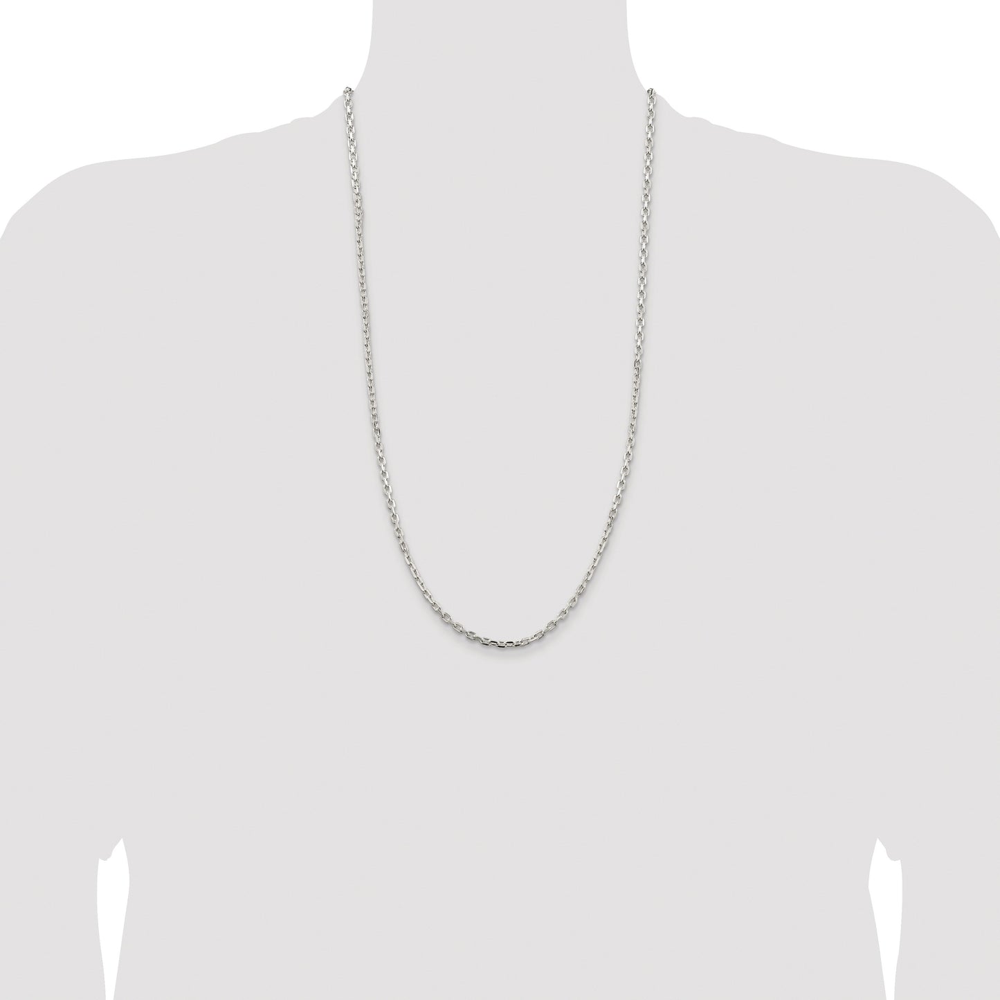 Sterling Silver Rhodium-plated 3.25mm Beveled Oval Cable Chain