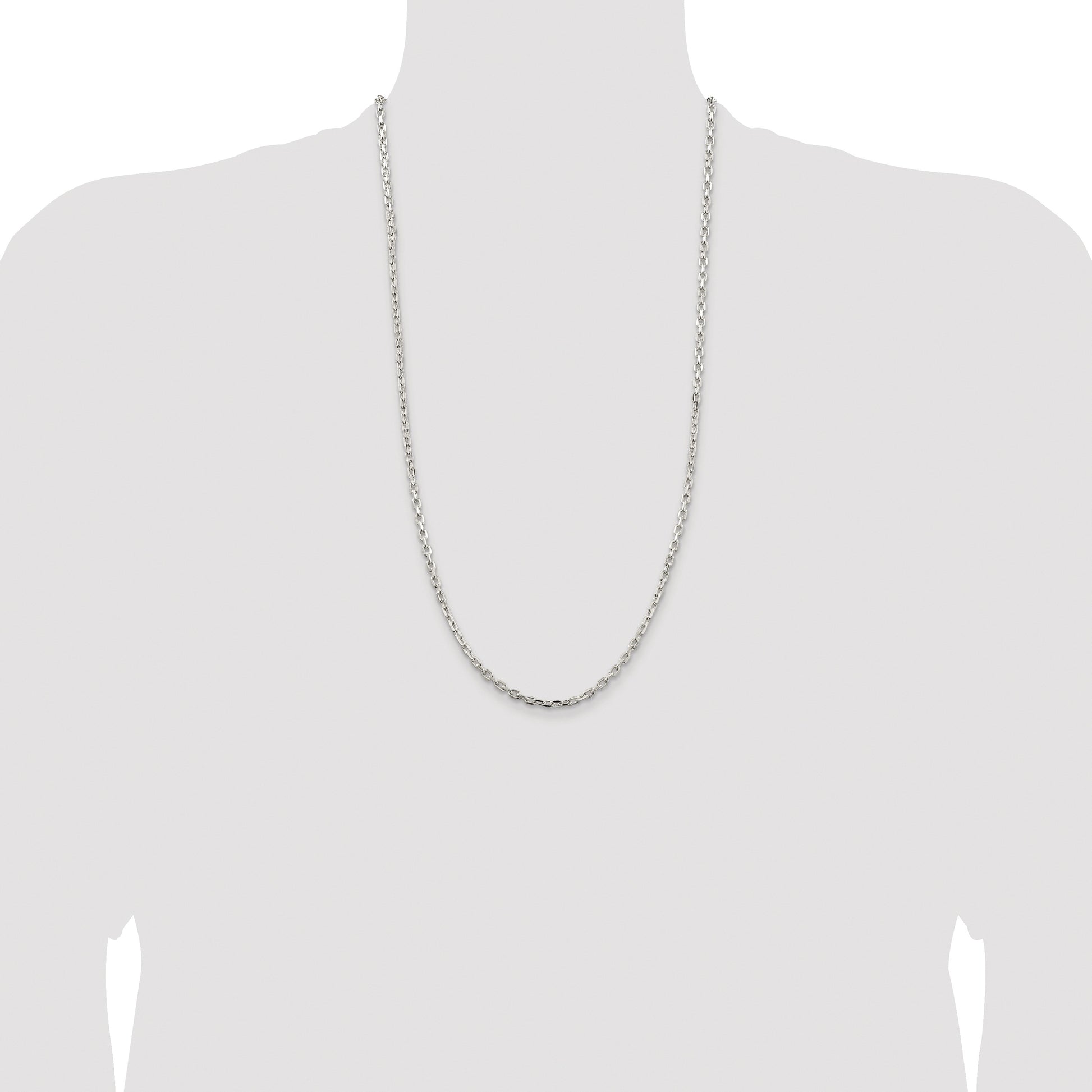 Sterling Silver Rhodium-plated 3.25mm Beveled Oval Cable Chain