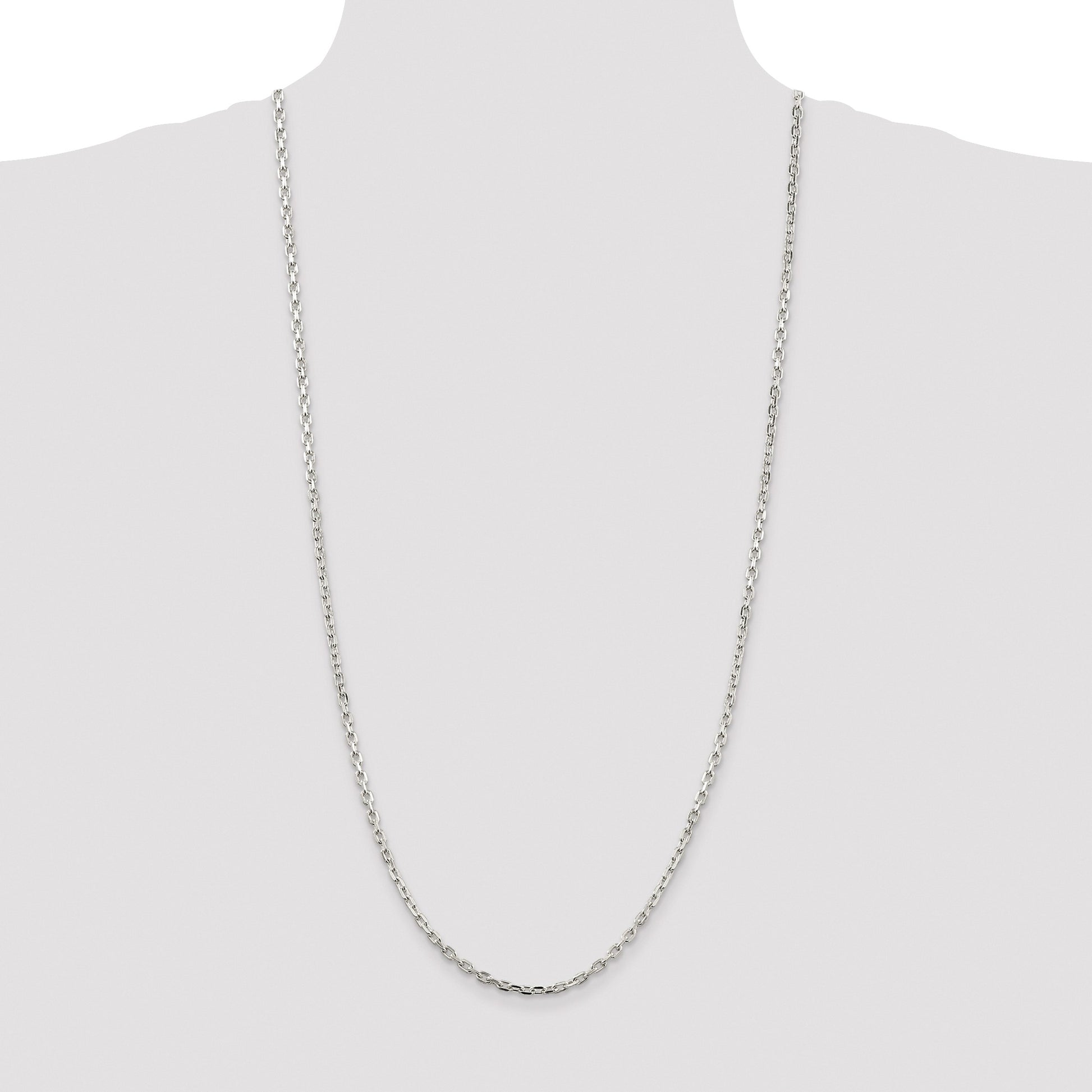 Sterling Silver Rhodium-plated 3.25mm Beveled Oval Cable Chain