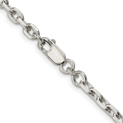 Sterling Silver Rhodium-plated 3.95mm Beveled Oval Cable Chain