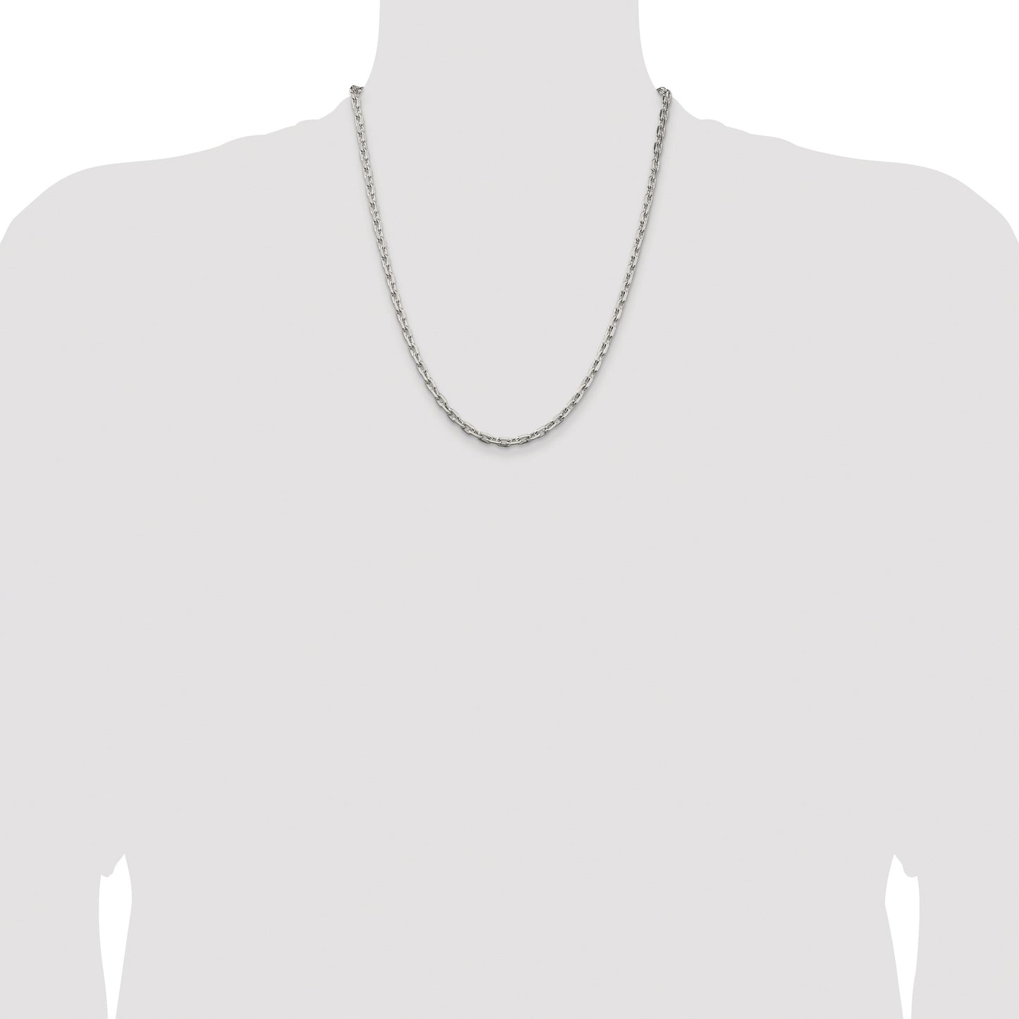 Sterling Silver Rhodium-plated 3.95mm Beveled Oval Cable Chain