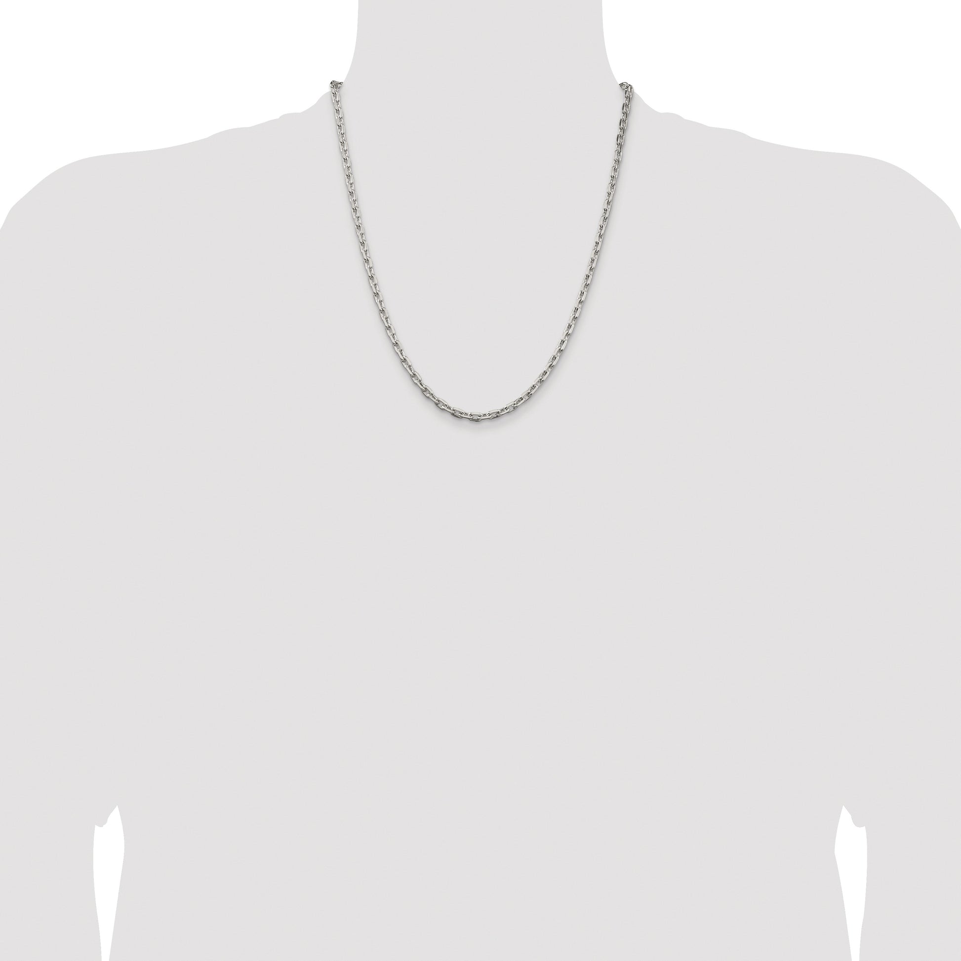 Sterling Silver Rhodium-plated 3.95mm Beveled Oval Cable Chain