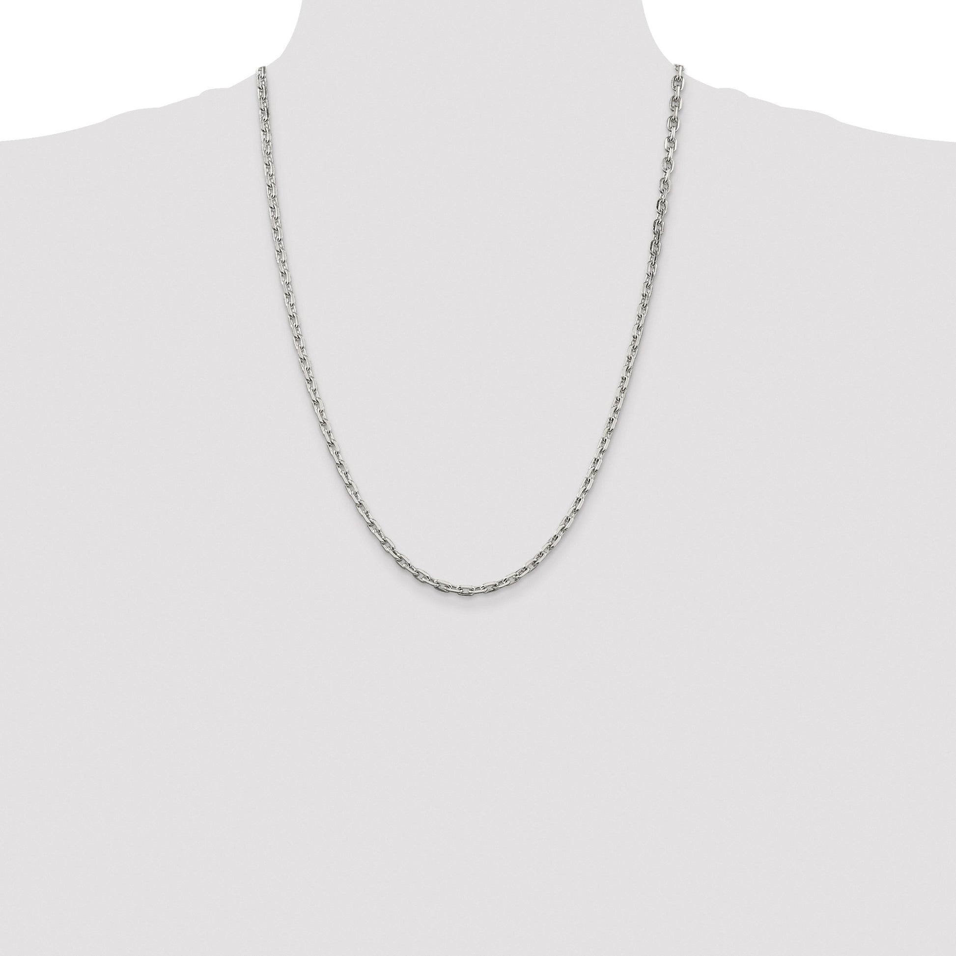 Sterling Silver Rhodium-plated 3.95mm Beveled Oval Cable Chain