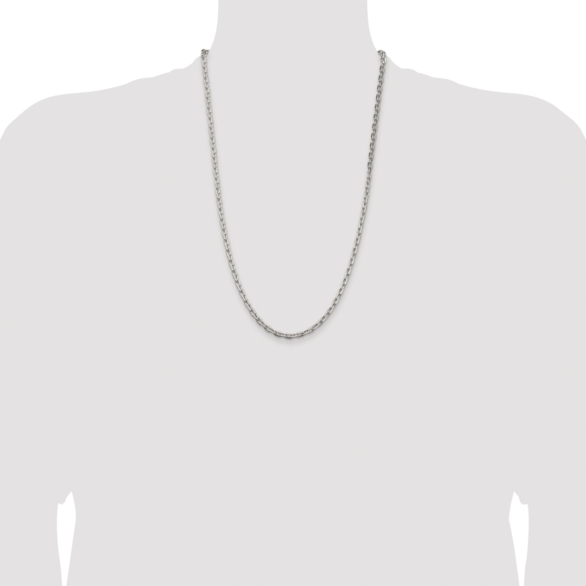 Sterling Silver Rhodium-plated 3.95mm Beveled Oval Cable Chain