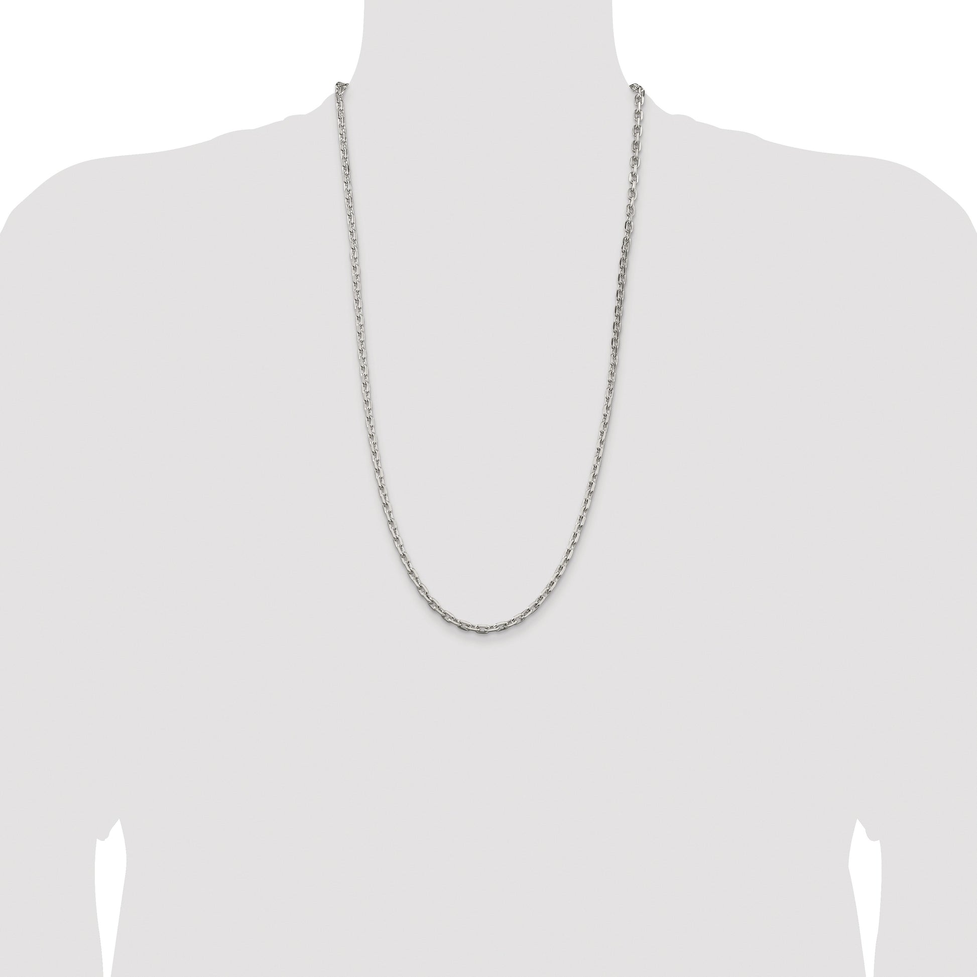 Sterling Silver Rhodium-plated 3.95mm Beveled Oval Cable Chain