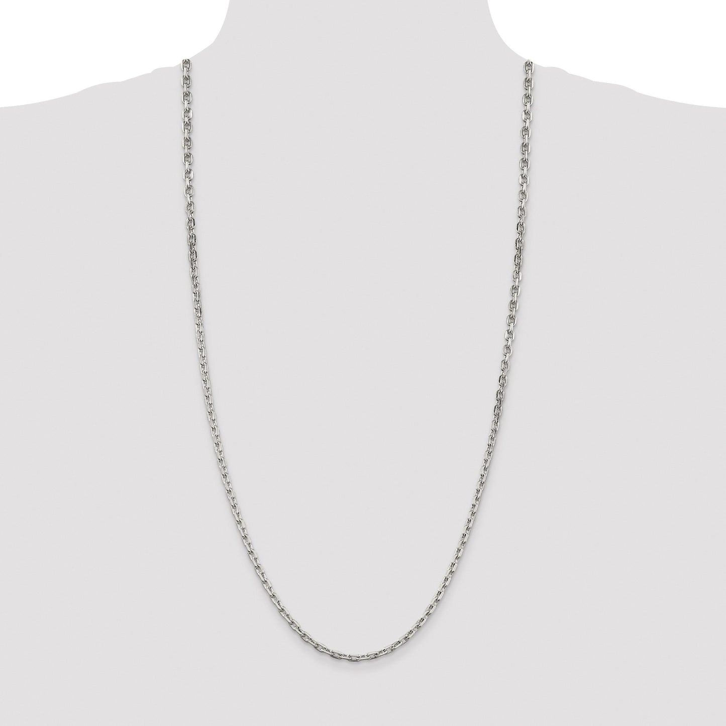 Sterling Silver Rhodium-plated 3.95mm Beveled Oval Cable Chain