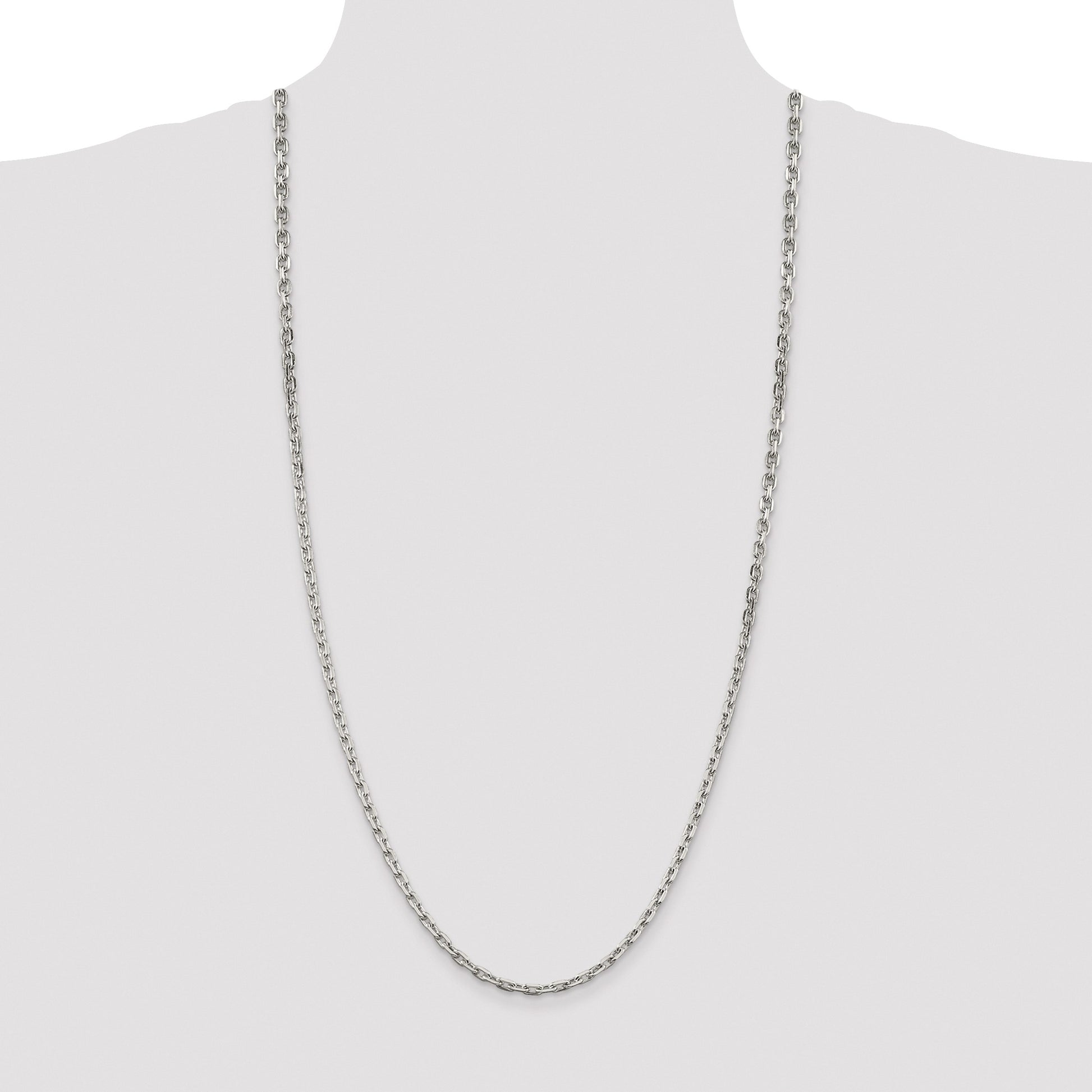 Sterling Silver Rhodium-plated 3.95mm Beveled Oval Cable Chain