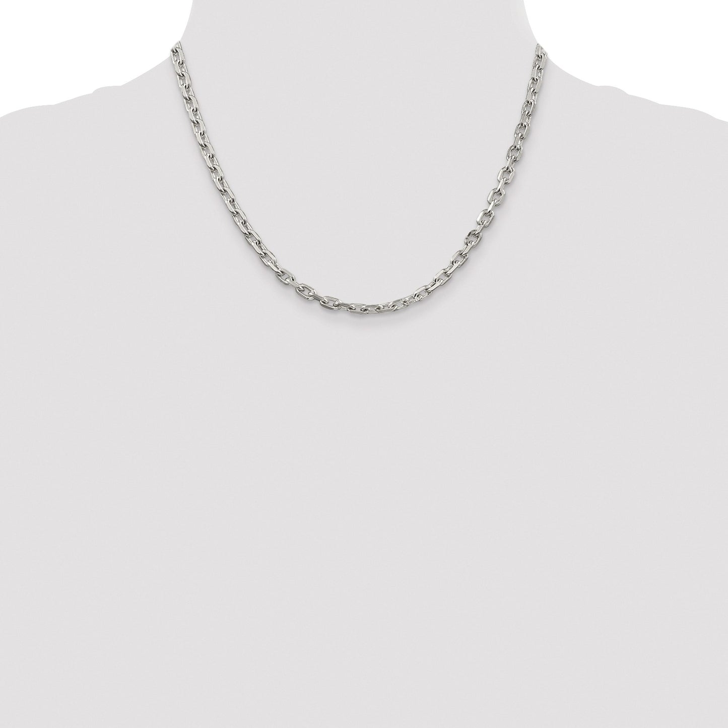 Sterling Silver Rhodium-plated 4.9mm Beveled Oval Cable Chain