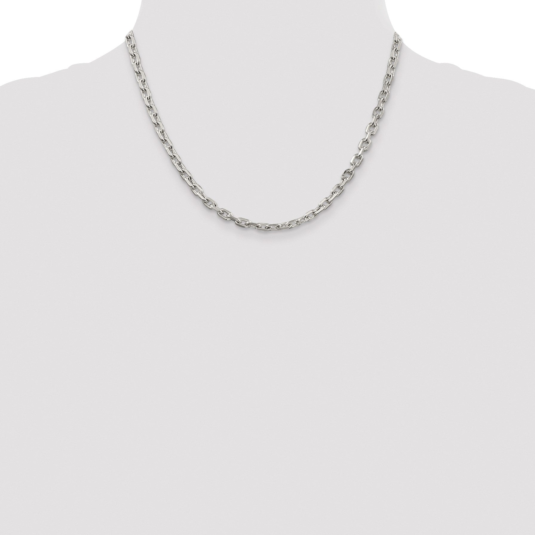 Sterling Silver Rhodium-plated 4.9mm Beveled Oval Cable Chain