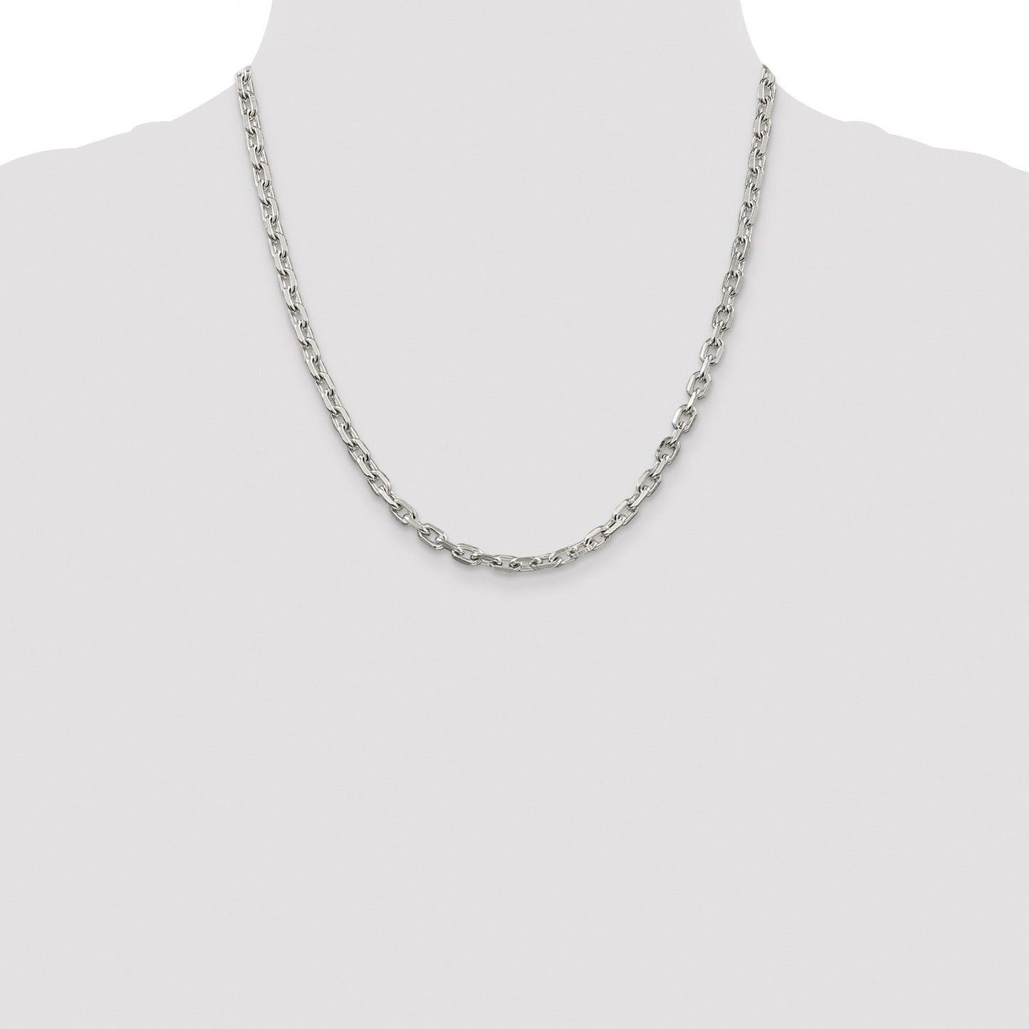 Sterling Silver Rhodium-plated 4.9mm Beveled Oval Cable Chain