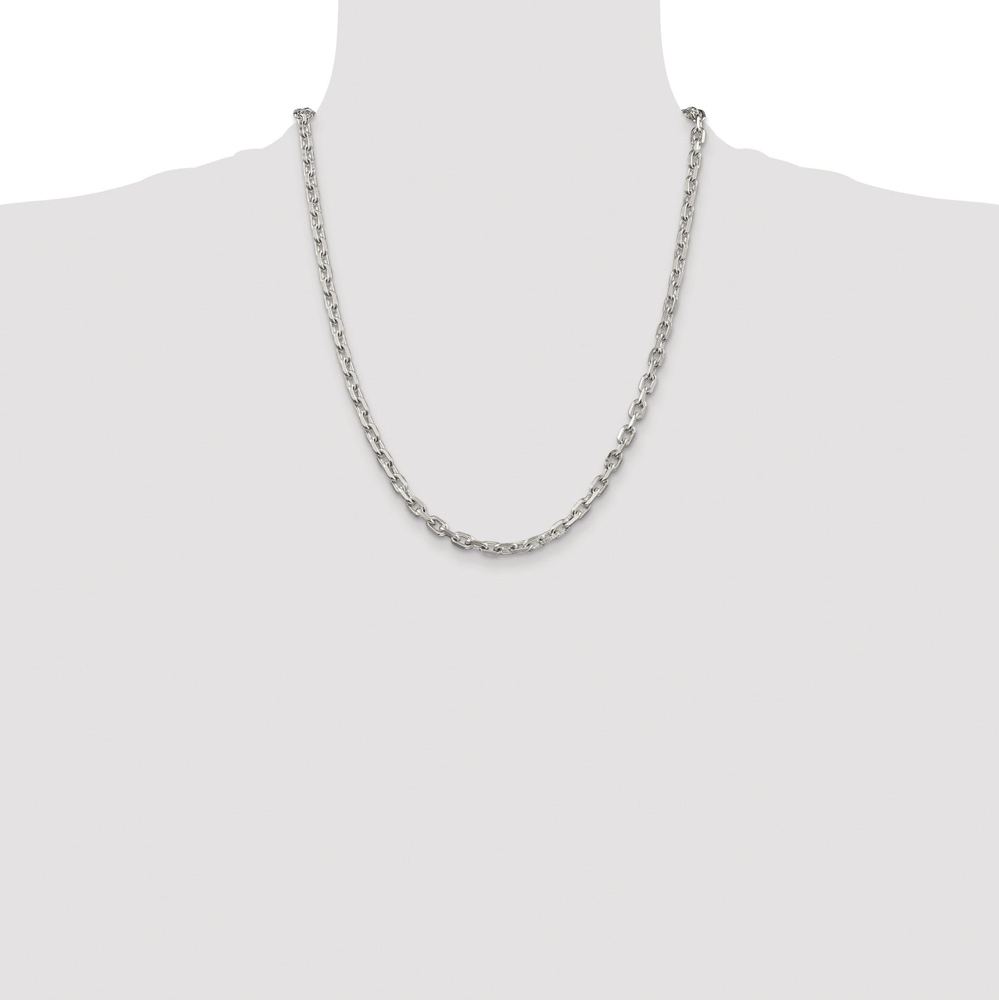 Sterling Silver Rhodium-plated 4.9mm Beveled Oval Cable Chain