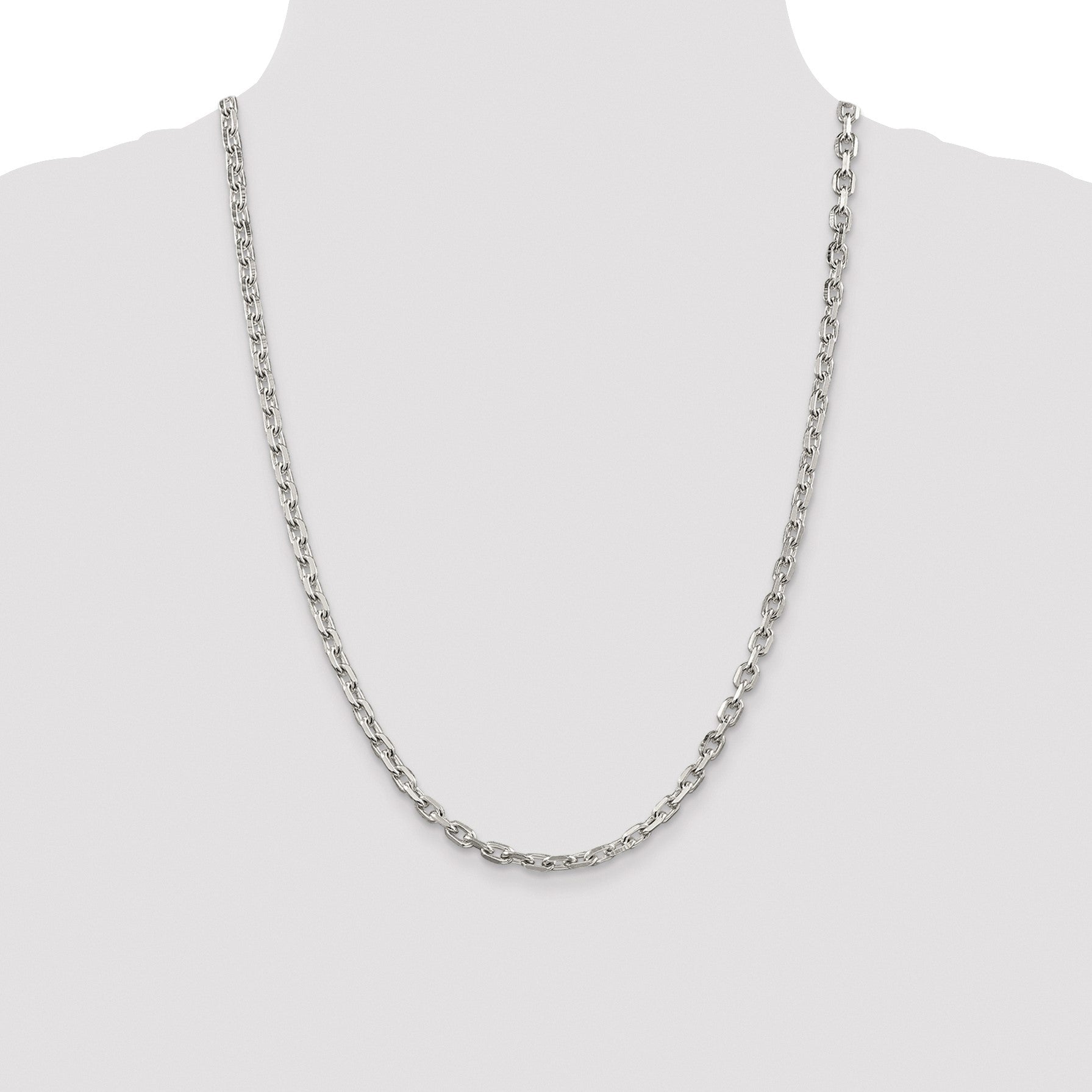 Sterling Silver Rhodium-plated 4.9mm Beveled Oval Cable Chain