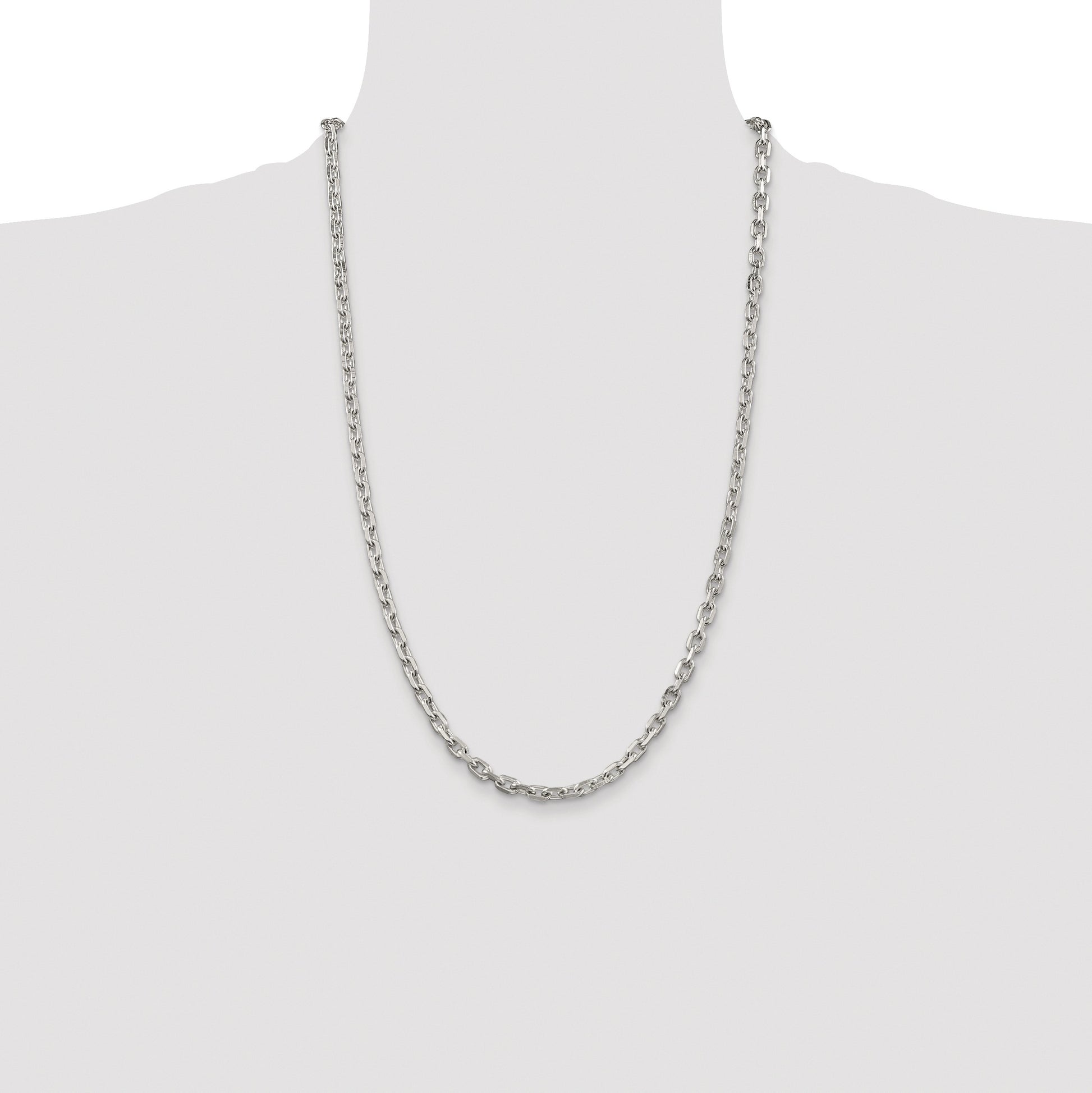Sterling Silver Rhodium-plated 4.9mm Beveled Oval Cable Chain