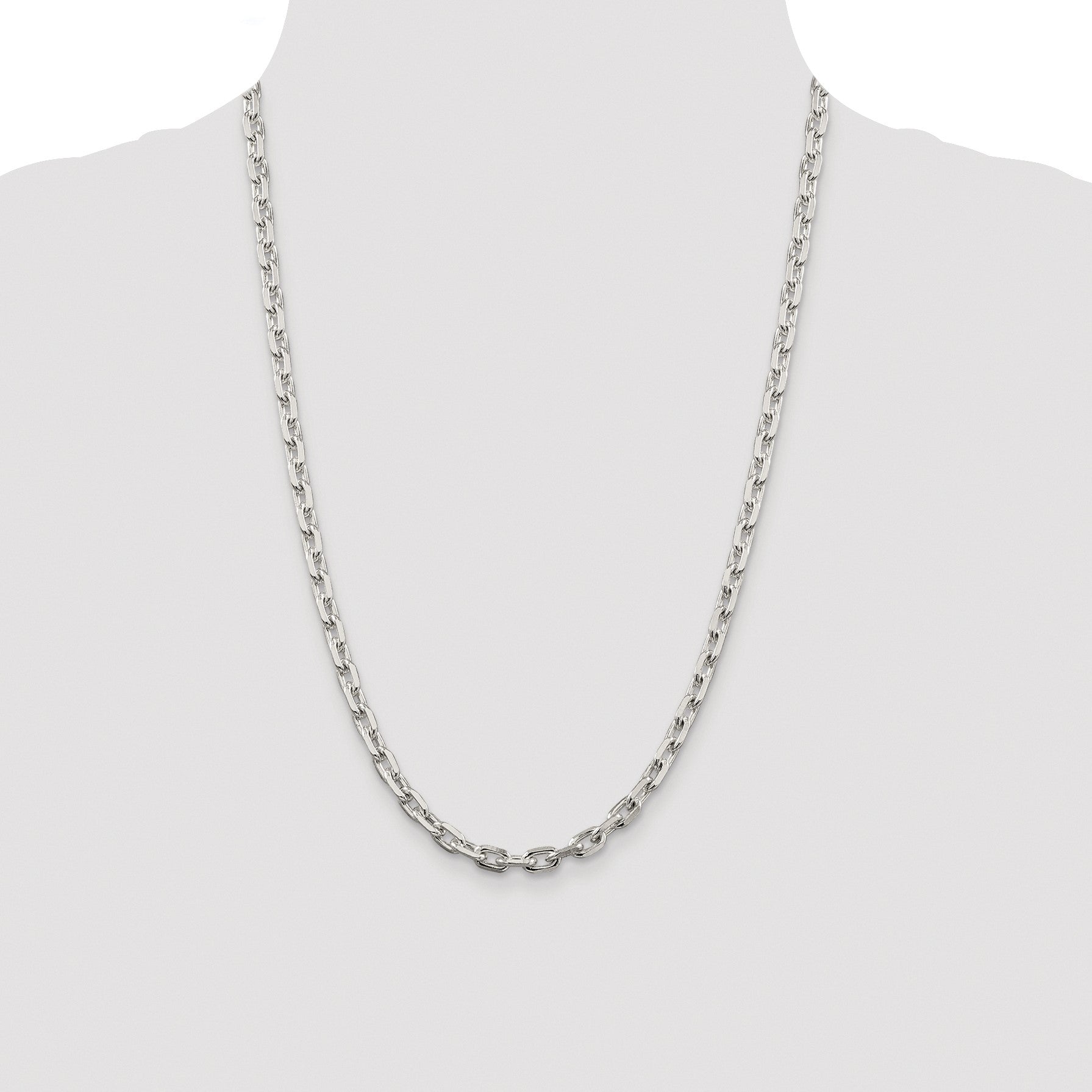 Sterling Silver Rhodium-plated 5.4mm Beveled Oval Cable Chain