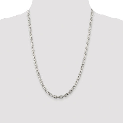 Sterling Silver Rhodium-plated 5.4mm Beveled Oval Cable Chain