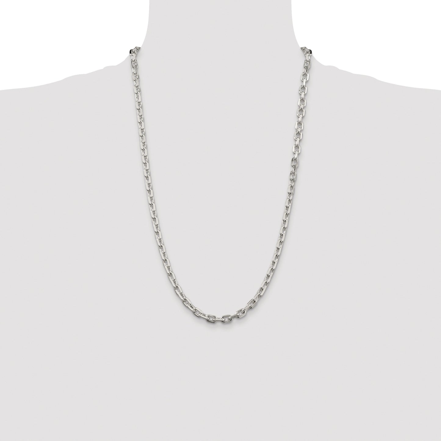 Sterling Silver Rhodium-plated 5.4mm Beveled Oval Cable Chain