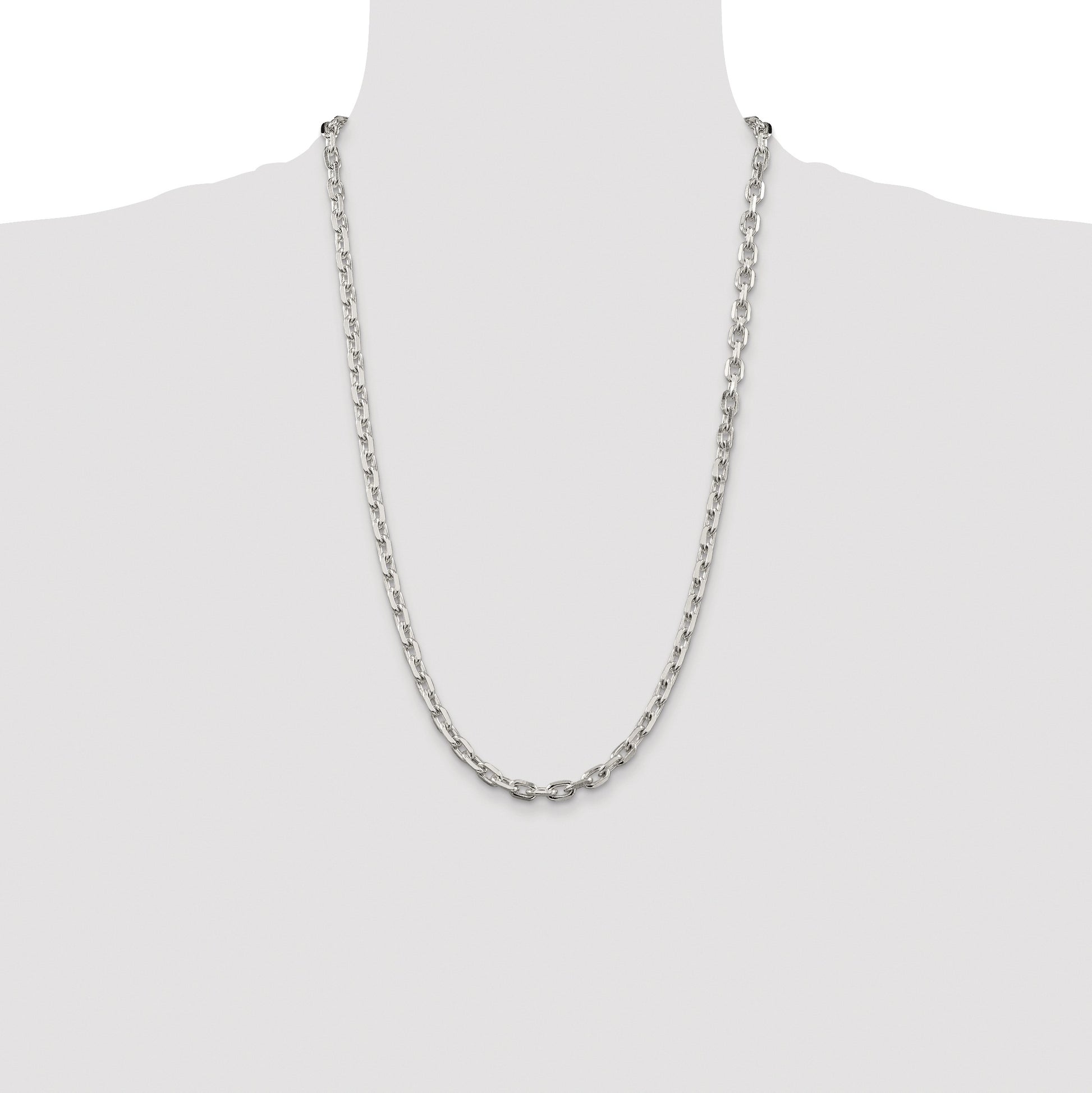 Sterling Silver Rhodium-plated 5.4mm Beveled Oval Cable Chain
