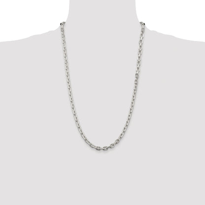 Sterling Silver Rhodium-plated 5.4mm Beveled Oval Cable Chain