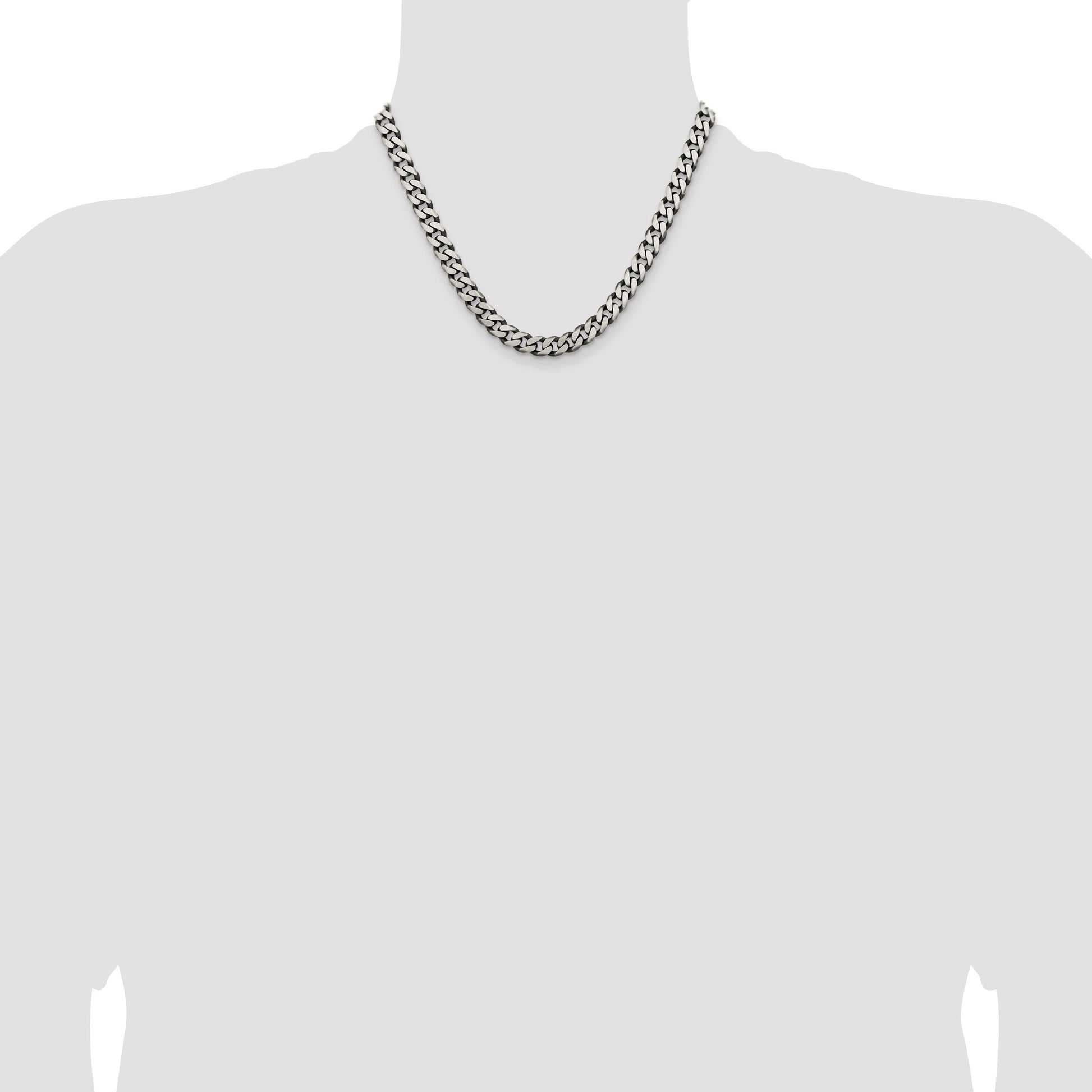 Sterling Silver Antiqued 7.5mm Curb Chain