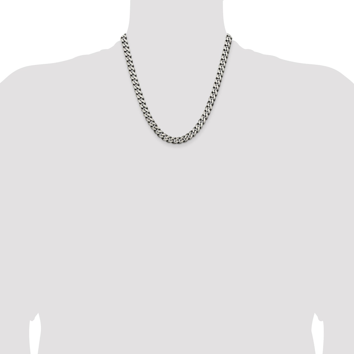 Sterling Silver Antiqued 7.5mm Curb Chain