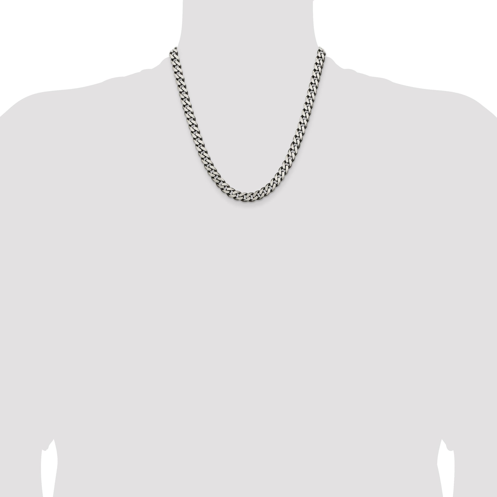 Sterling Silver Antiqued 7.5mm Curb Chain
