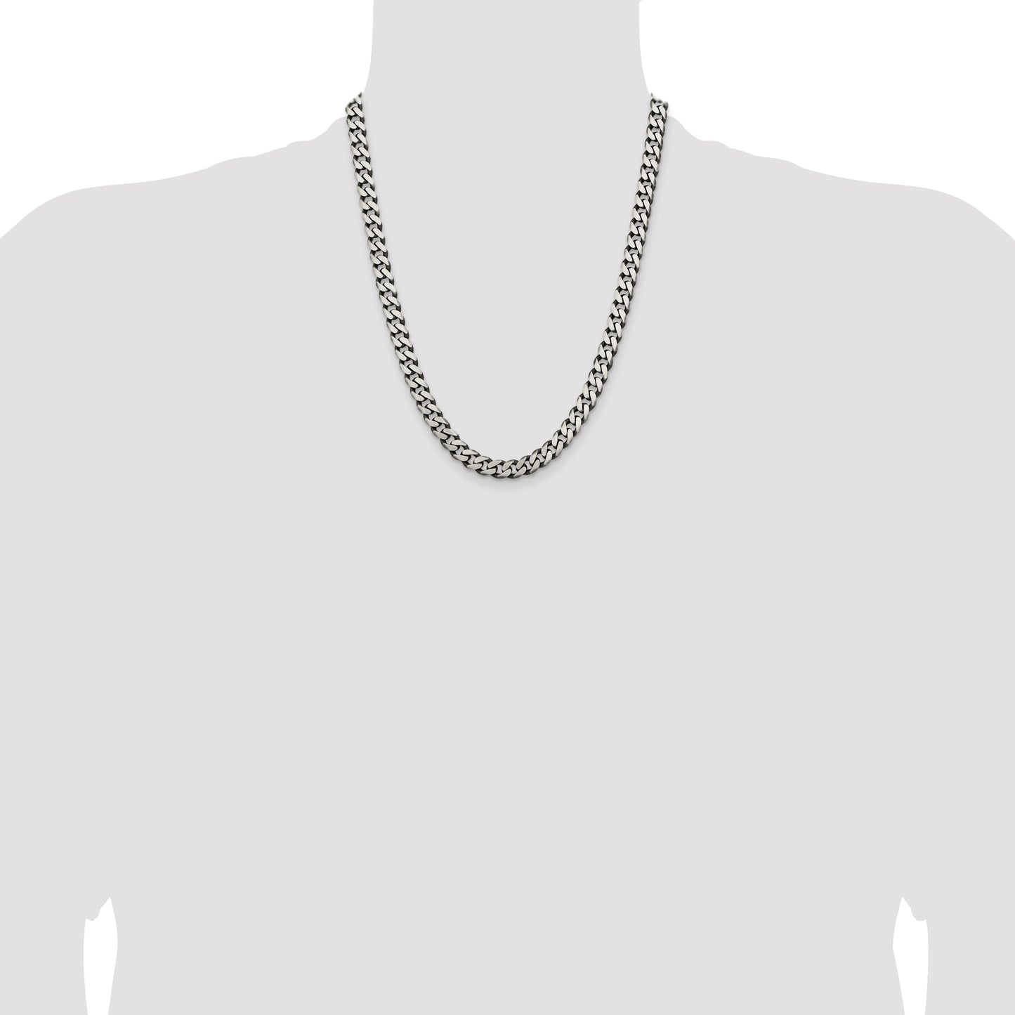 Sterling Silver Antiqued 7.5mm Curb Chain
