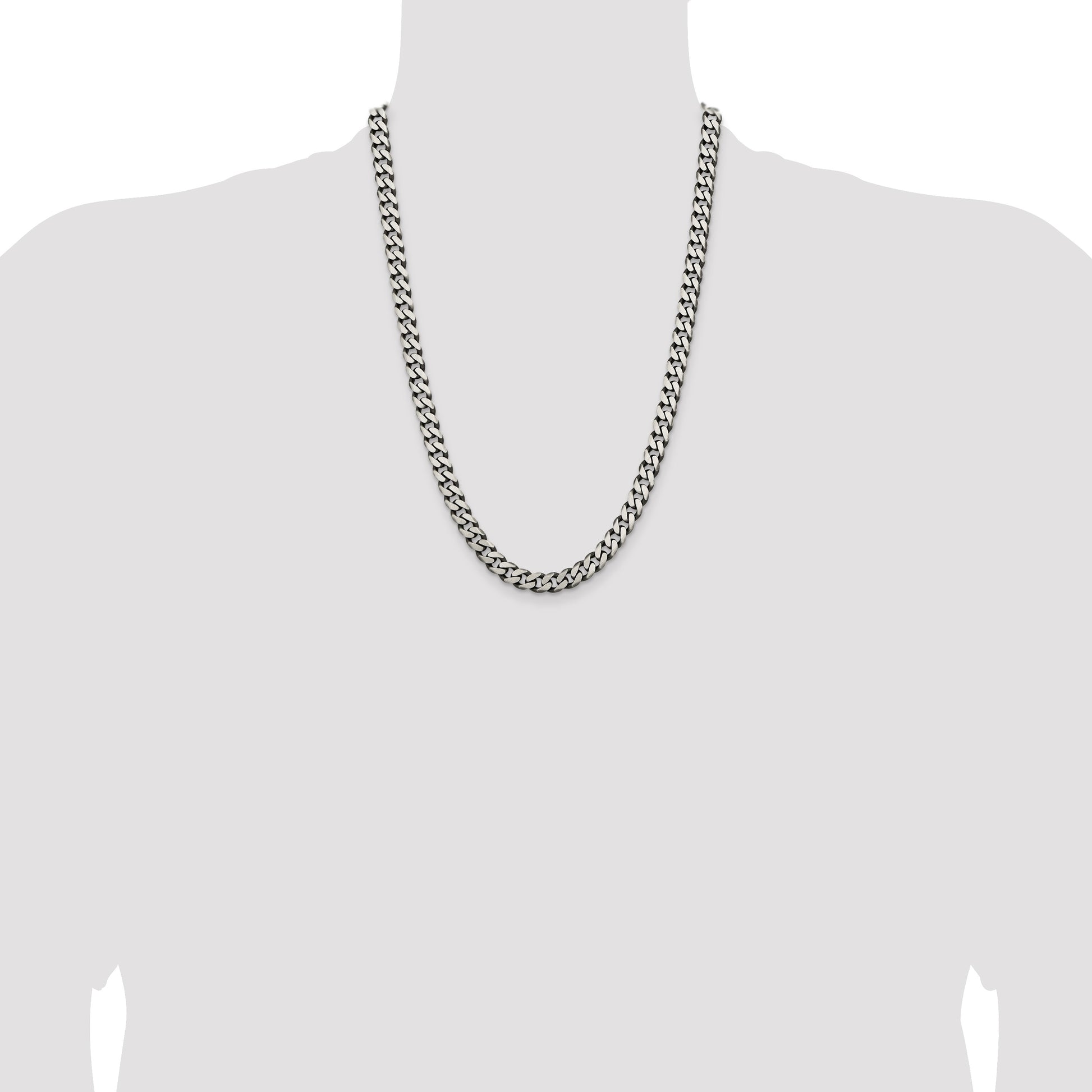 Sterling Silver Antiqued 7.5mm Curb Chain