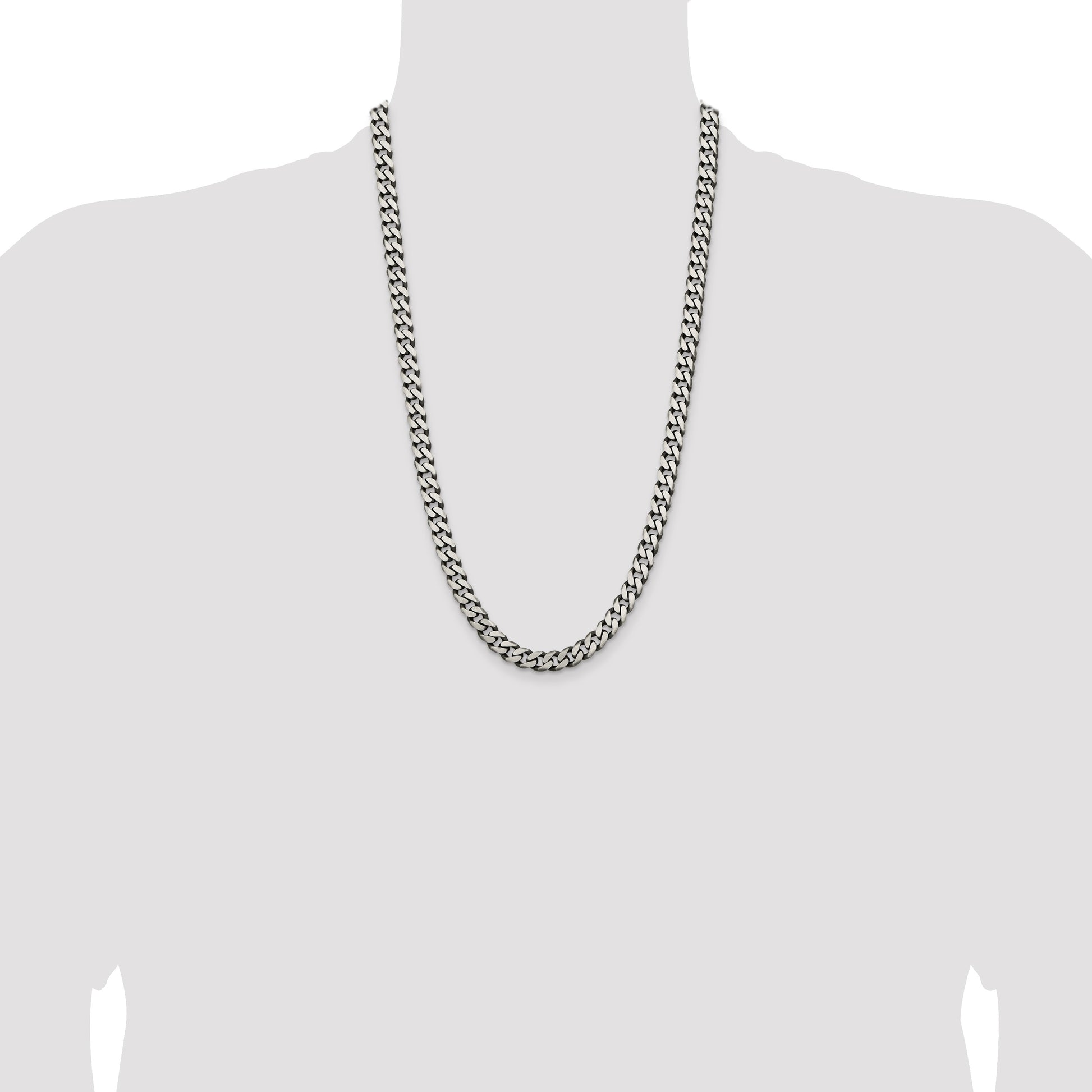 Sterling Silver Antiqued 7.5mm Curb Chain