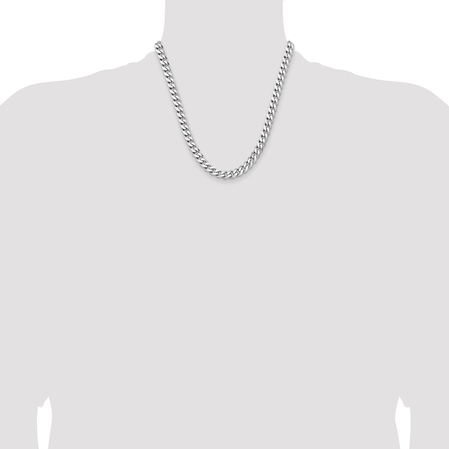 Sterling Silver Rhodium-plated 7.5mm Curb Chain