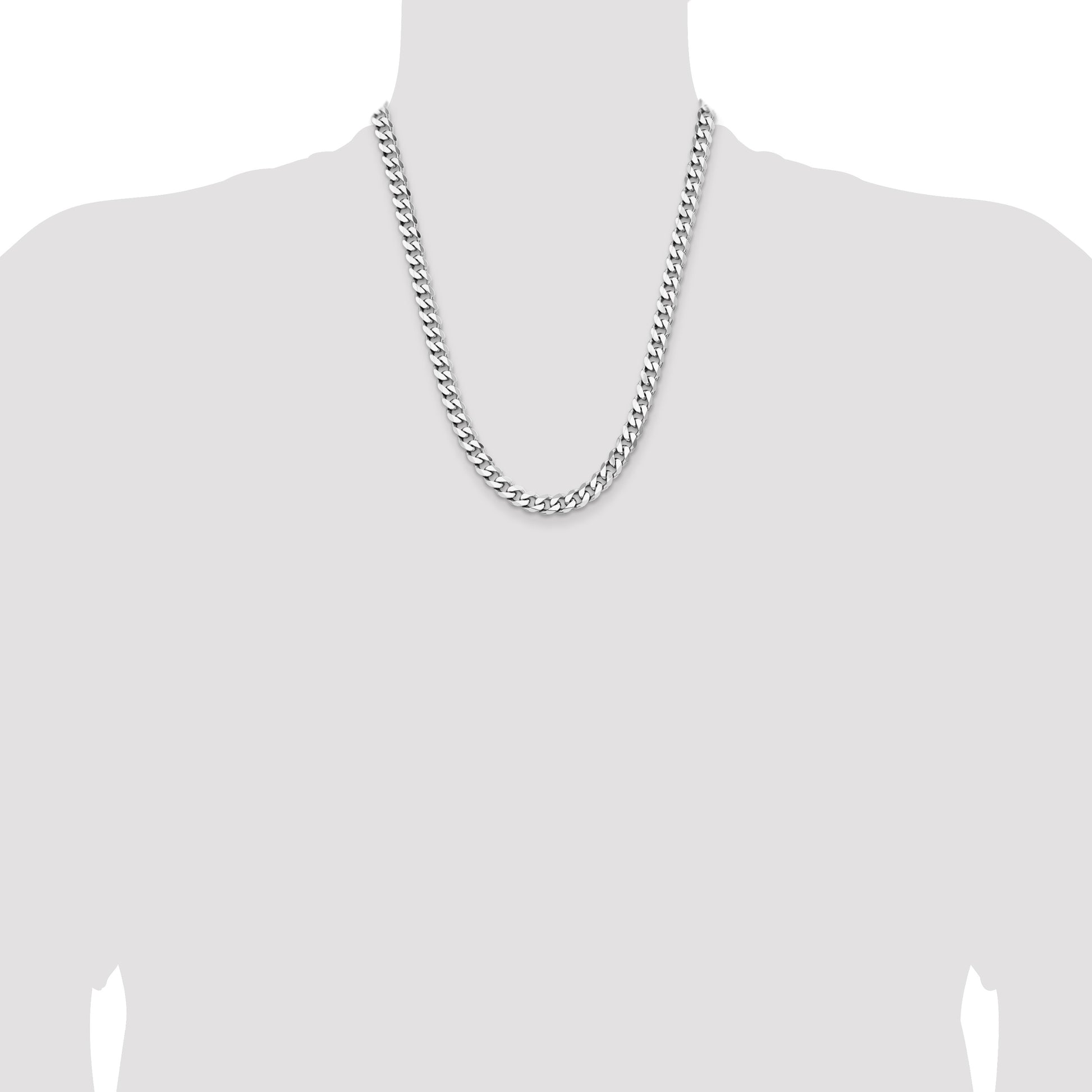 Sterling Silver Rhodium-plated 7.5mm Curb Chain