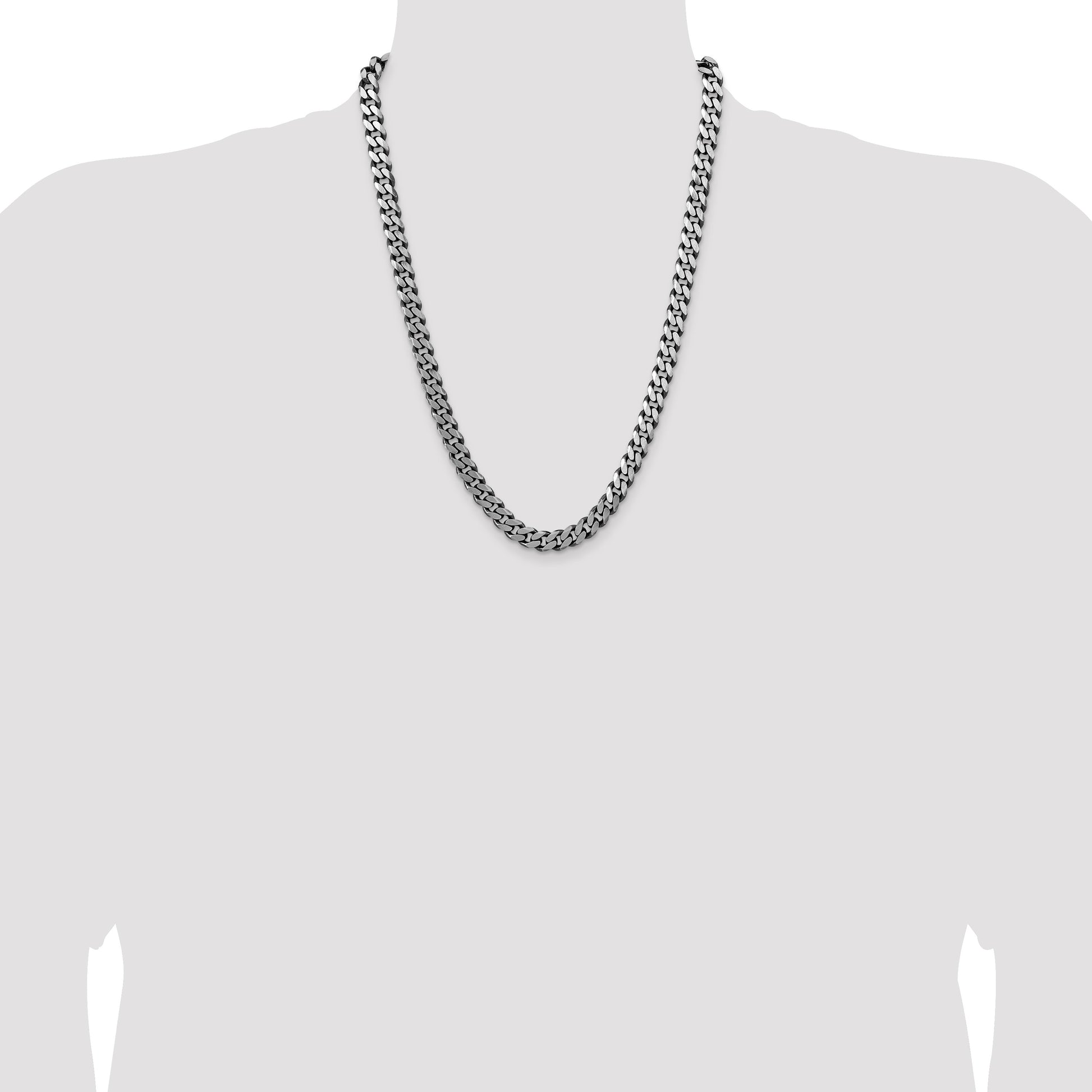 Sterling Silver Antiqued 8.3mm Curb Chain